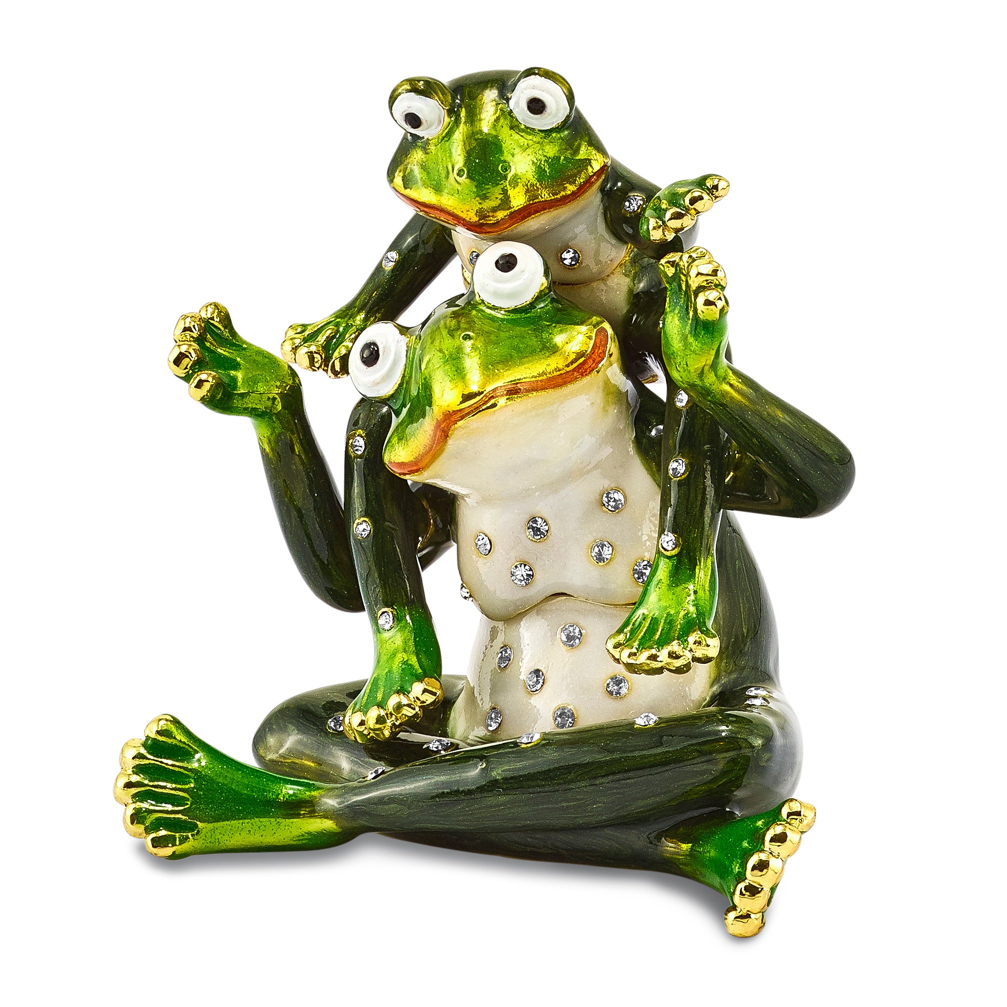 Luxury Giftware Pewter Bejeweled Crystals Gold-tone Enameled MAMA & TAD Frog Mother and Child Trinket Box with Matching 18 Inch Necklace Main image