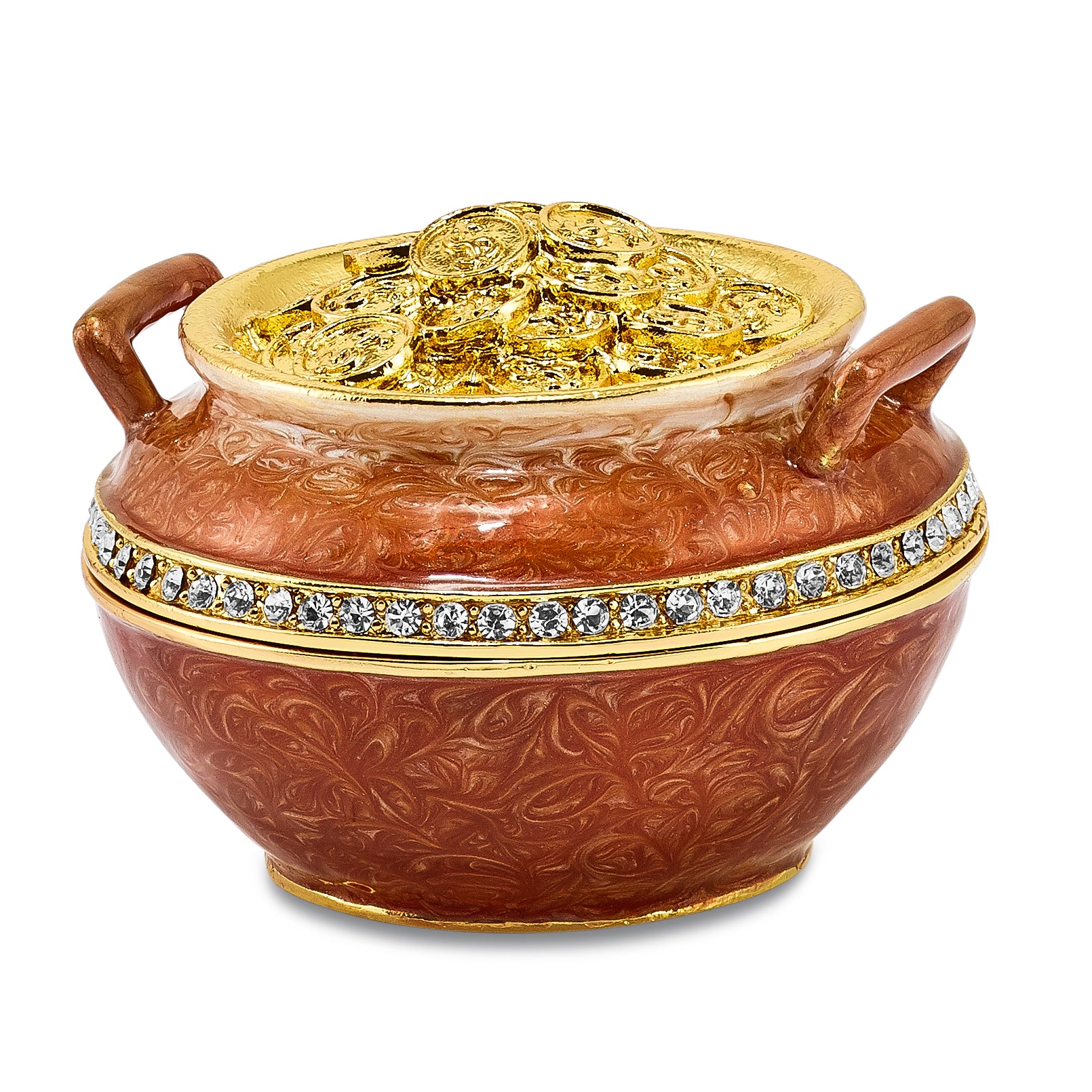 Luxury Giftware Pewter Bejeweled Crystals Gold-tone Enameled END OF THE RAINBOW Pot of Gold Trinket Box with Matching 18 Inch Necklace Main image