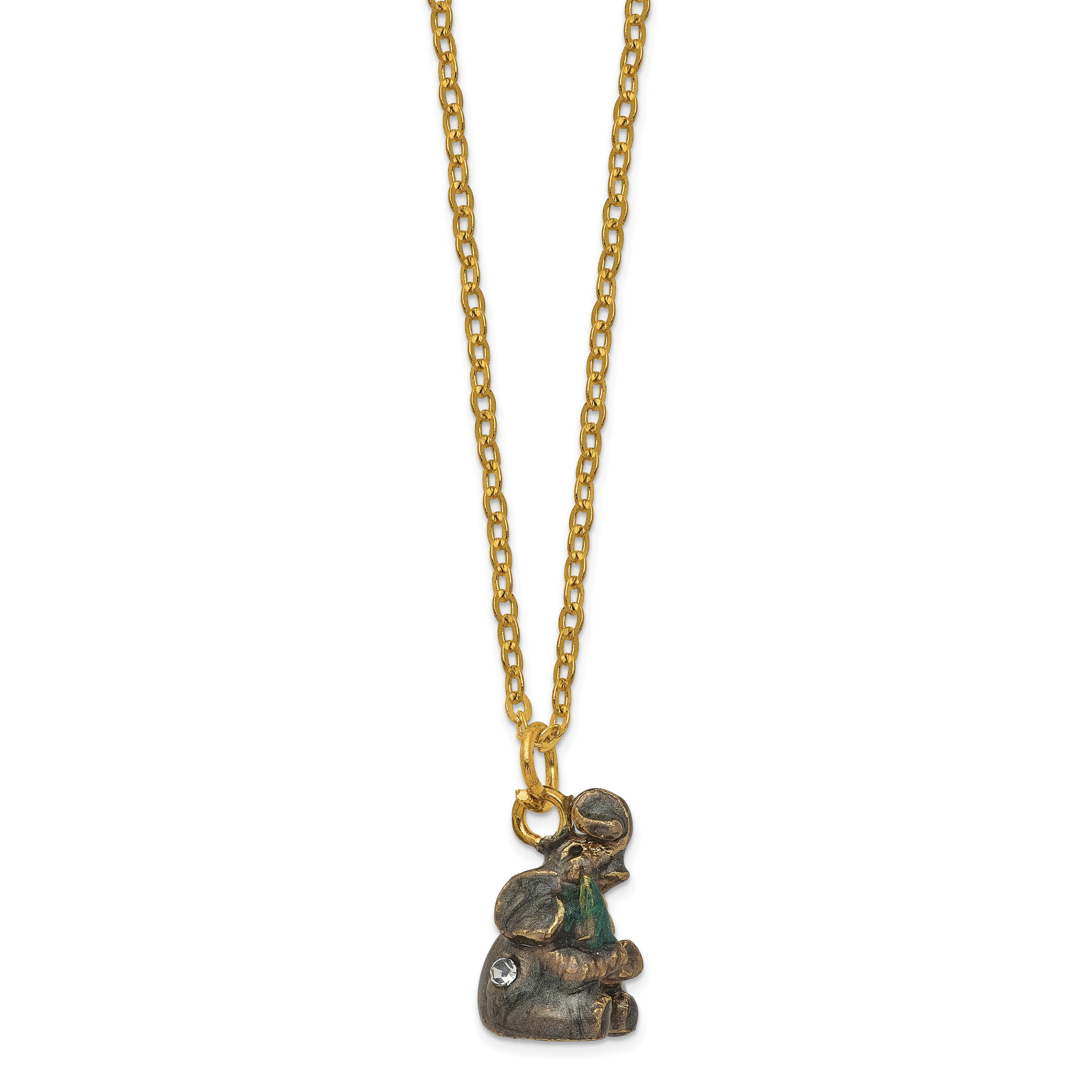 Luxury Giftware Pewter Bejeweled Crystals Gold-tone Enameled ELROY Elephant With Christmas Tree Trinket Box with Matching 18 Inch Necklace