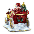 Luxury Giftware by Jere Bejeweled Crystals Gold-tone Enameled CRUISIN' SANTA in Sleigh Trinket Box with Matching 18 Inch Necklace