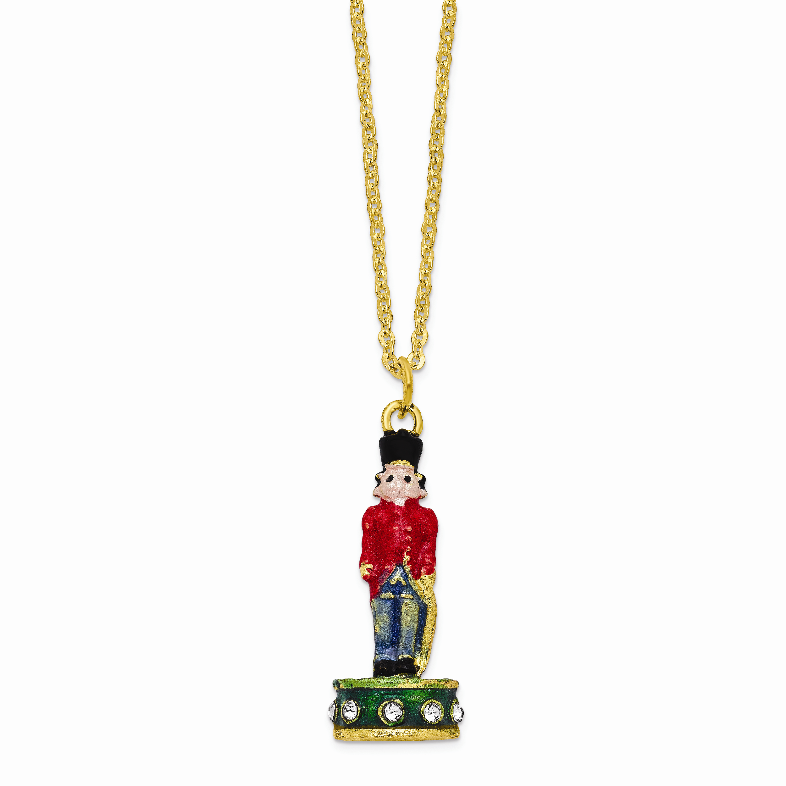 Luxury Giftware by Jere Bejeweled Crystals Gold-tone Enameled TORSTEN Toy Soldier Trinket Box with Matching 18 Inch Necklace