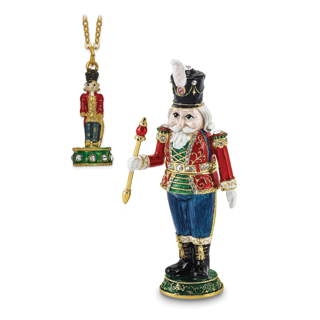 Luxury Giftware by Jere Bejeweled Crystals Gold-tone Enameled TORSTEN Toy Soldier Trinket Box with Matching 18 Inch Necklace