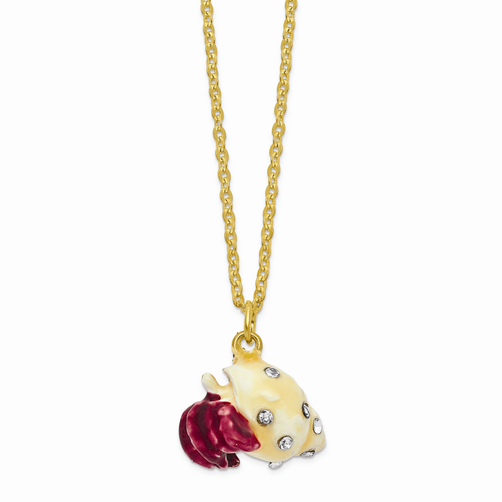 Luxury Giftware by Jere Pewter Bejeweled Crystals Gold-tone Enameled HERMAN Red Leg Hermit Crab Trinket Box with Matching 18 Inch Necklace