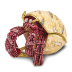 Luxury Giftware by Jere Pewter Bejeweled Crystals Gold-tone Enameled HERMAN Red Leg Hermit Crab Trinket Box with Matching 18 Inch Necklace