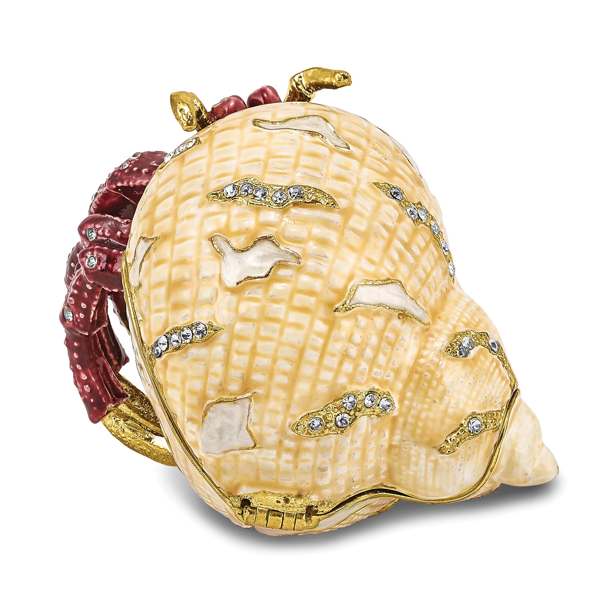 Luxury Giftware by Jere Pewter Bejeweled Crystals Gold-tone Enameled HERMAN Red Leg Hermit Crab Trinket Box with Matching 18 Inch Necklace