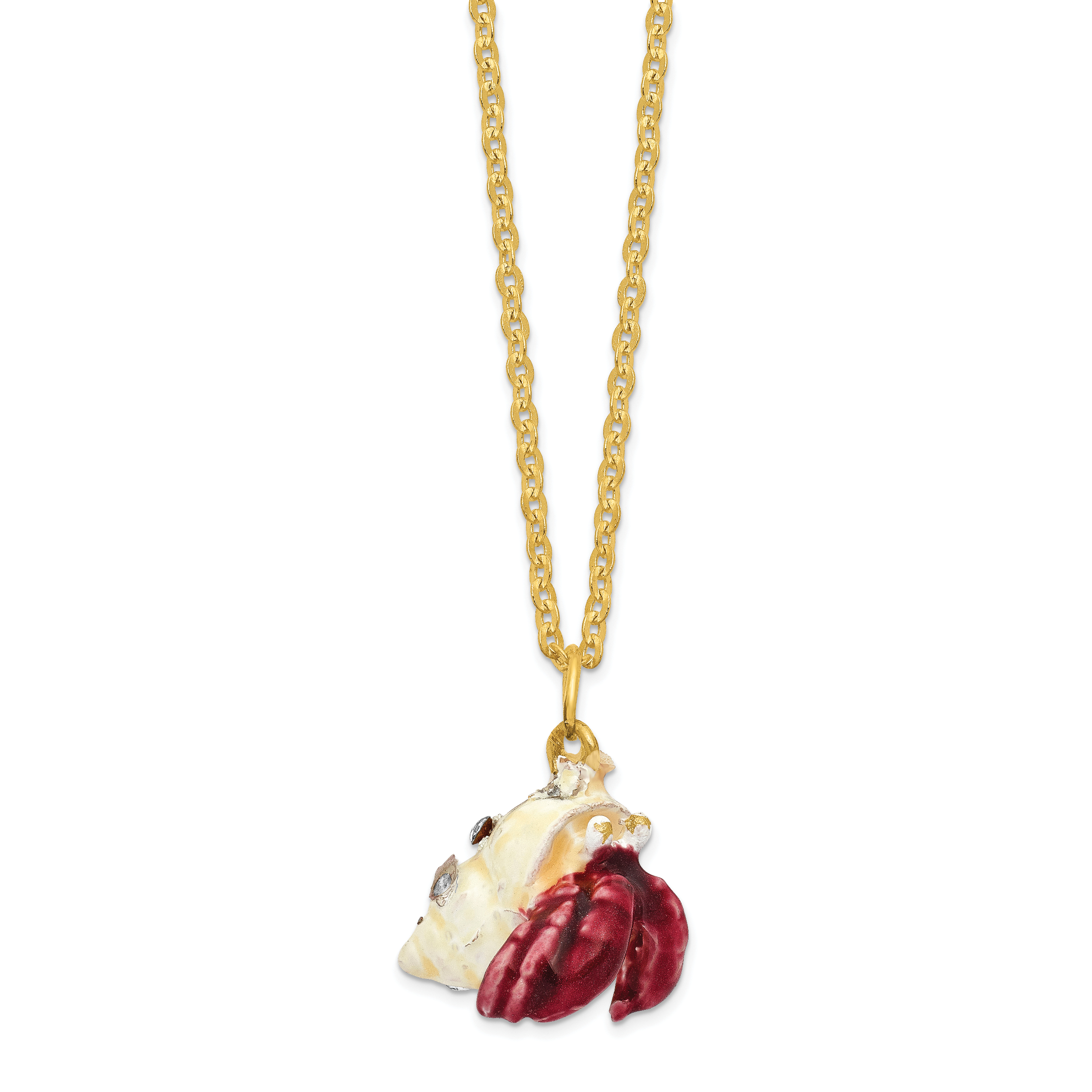 Luxury Giftware by Jere Pewter Bejeweled Crystals Gold-tone Enameled HERMAN Red Leg Hermit Crab Trinket Box with Matching 18 Inch Necklace