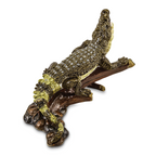 Luxury Giftware by Jere Pewter Bejeweled Crystals Gold-tone Enameled COCO Fierce Crocodile Trinket Box with Matching 18 Inch Necklace