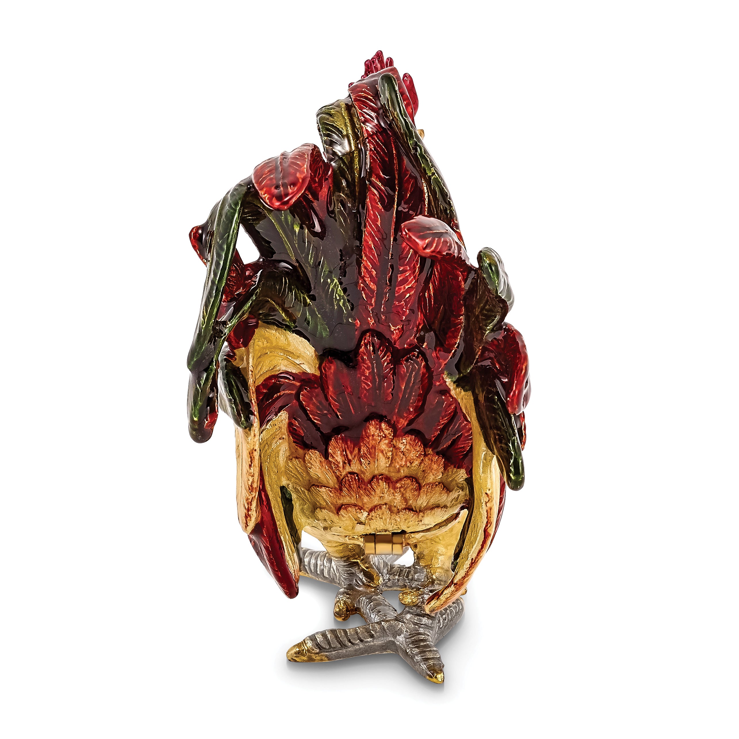 Luxury Giftware by Jere Pewter Bejeweled Crystals Gold-tone Enameled RORY Strutting Rooster Trinket Box with Matching 18 Inch Necklace