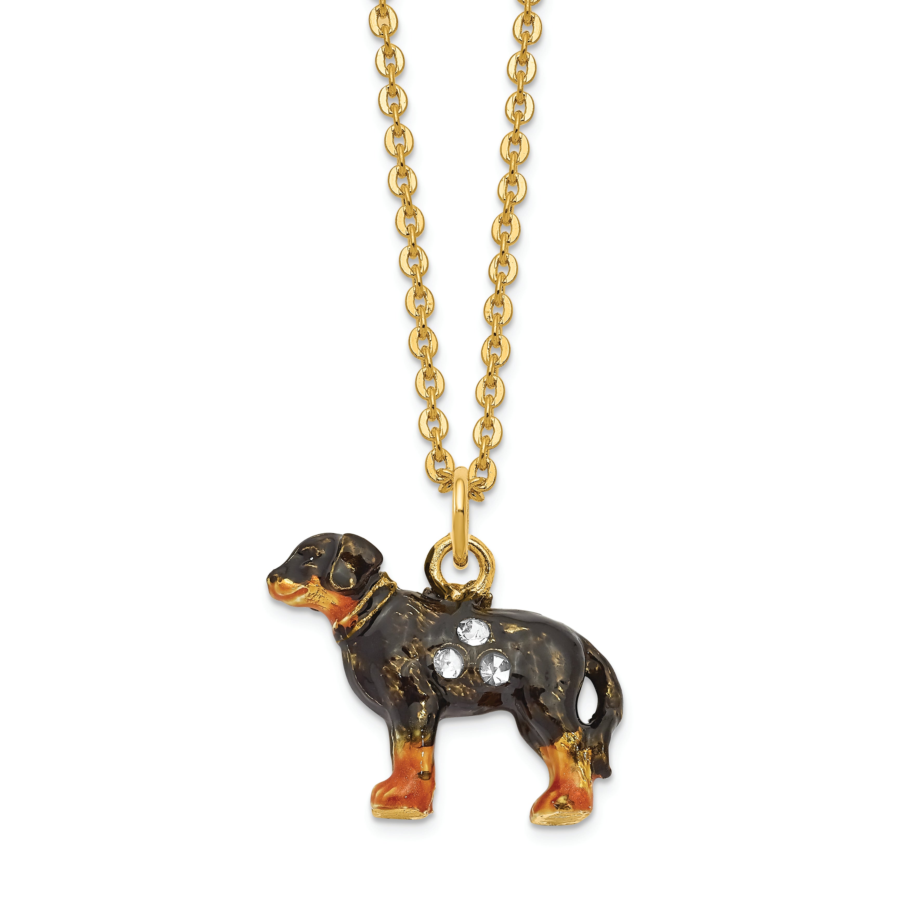 Luxury Giftware Pewter Bejeweled Crystals Gold-tone Enameled KNOX Bluetick Coonhound Trinket Box with Matching 18 Inch Necklace