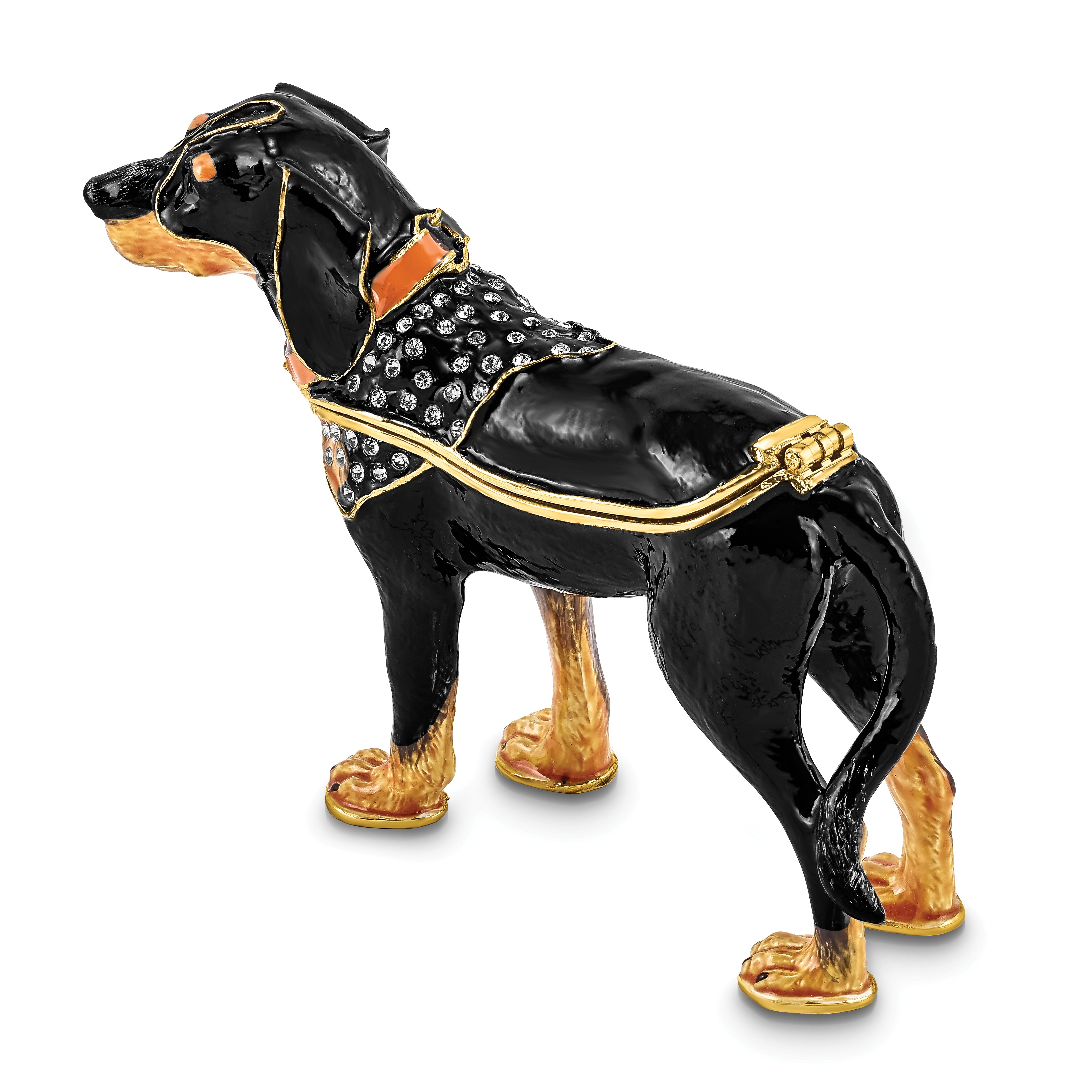 Luxury Giftware Pewter Bejeweled Crystals Gold-tone Enameled KNOX Bluetick Coonhound Trinket Box with Matching 18 Inch Necklace