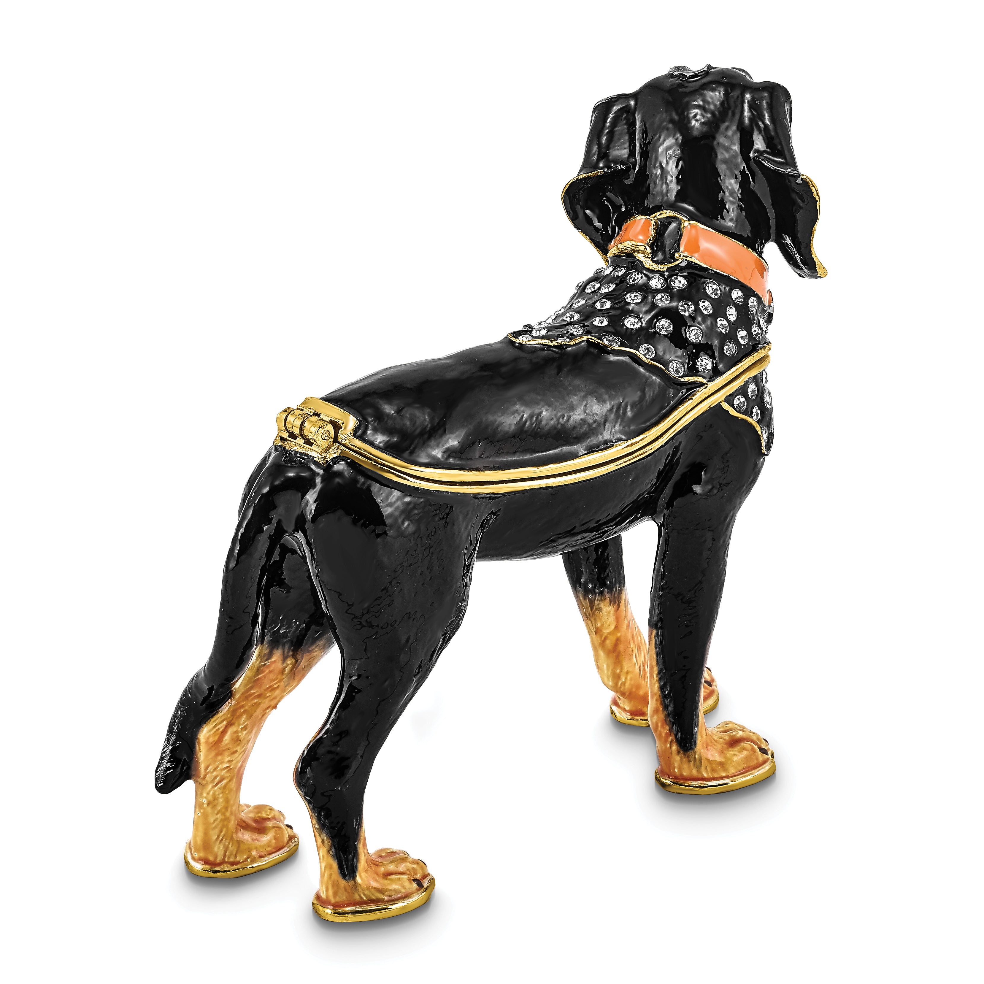 Luxury Giftware Pewter Bejeweled Crystals Gold-tone Enameled KNOX Bluetick Coonhound Trinket Box with Matching 18 Inch Necklace
