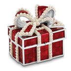 Luxury Giftware by Jere Pewter Bejeweled Imitation Pearls and Crystals Silver-tone Enameled EXCITEMENT Faux Pearl Red Gift Box Trinket Box with Matching 18 Inch Necklace