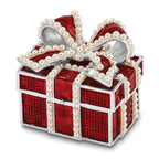 Luxury Giftware by Jere Pewter Bejeweled Imitation Pearls and Crystals Silver-tone Enameled EXCITEMENT Faux Pearl Red Gift Box Trinket Box with Matching 18 Inch Necklace