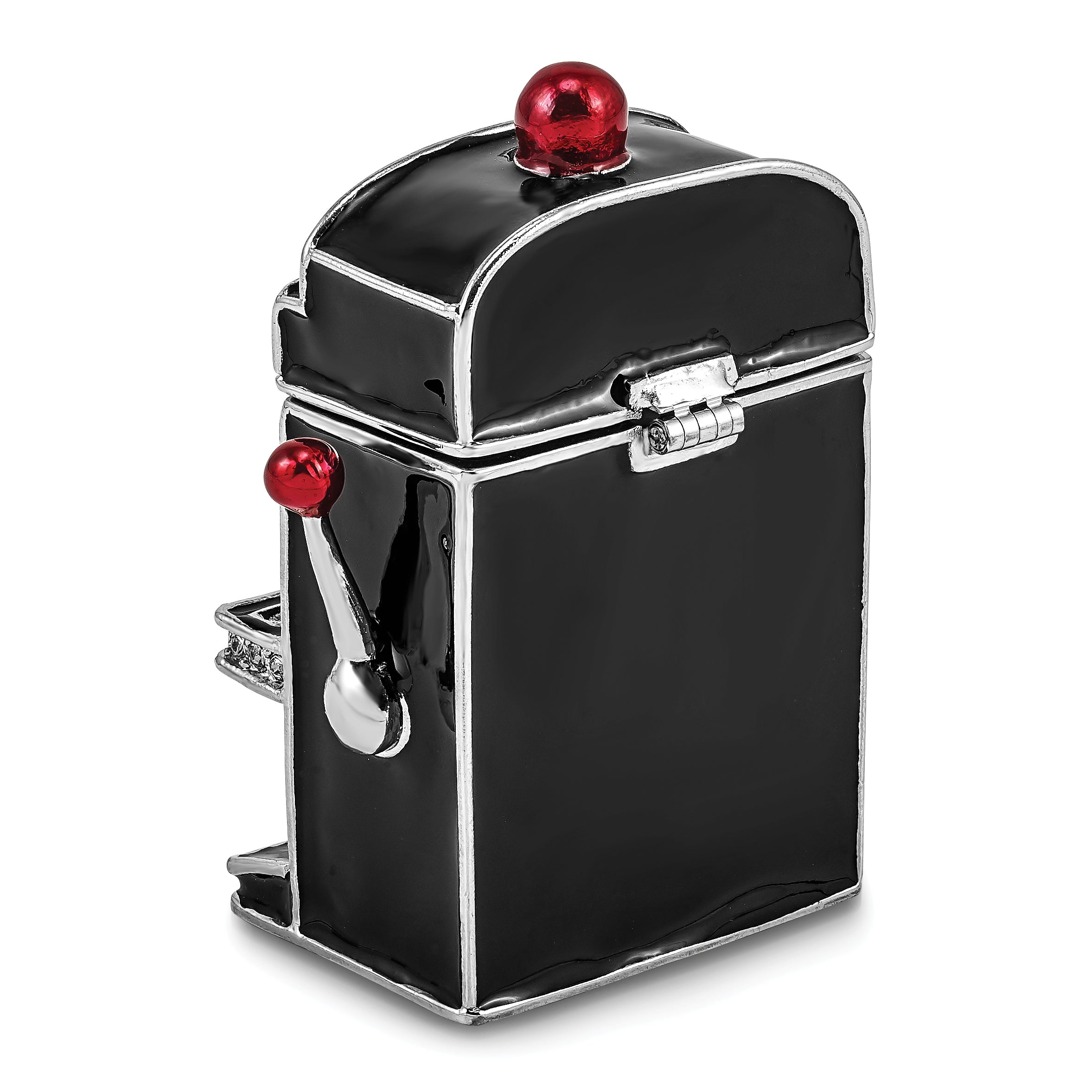 Luxury Giftware by Jere Pewter Bejeweled Crystals Silver-tone Enameled LUCKY 7  Slot Machine Trinket Box with Matching 18 Inch Necklace