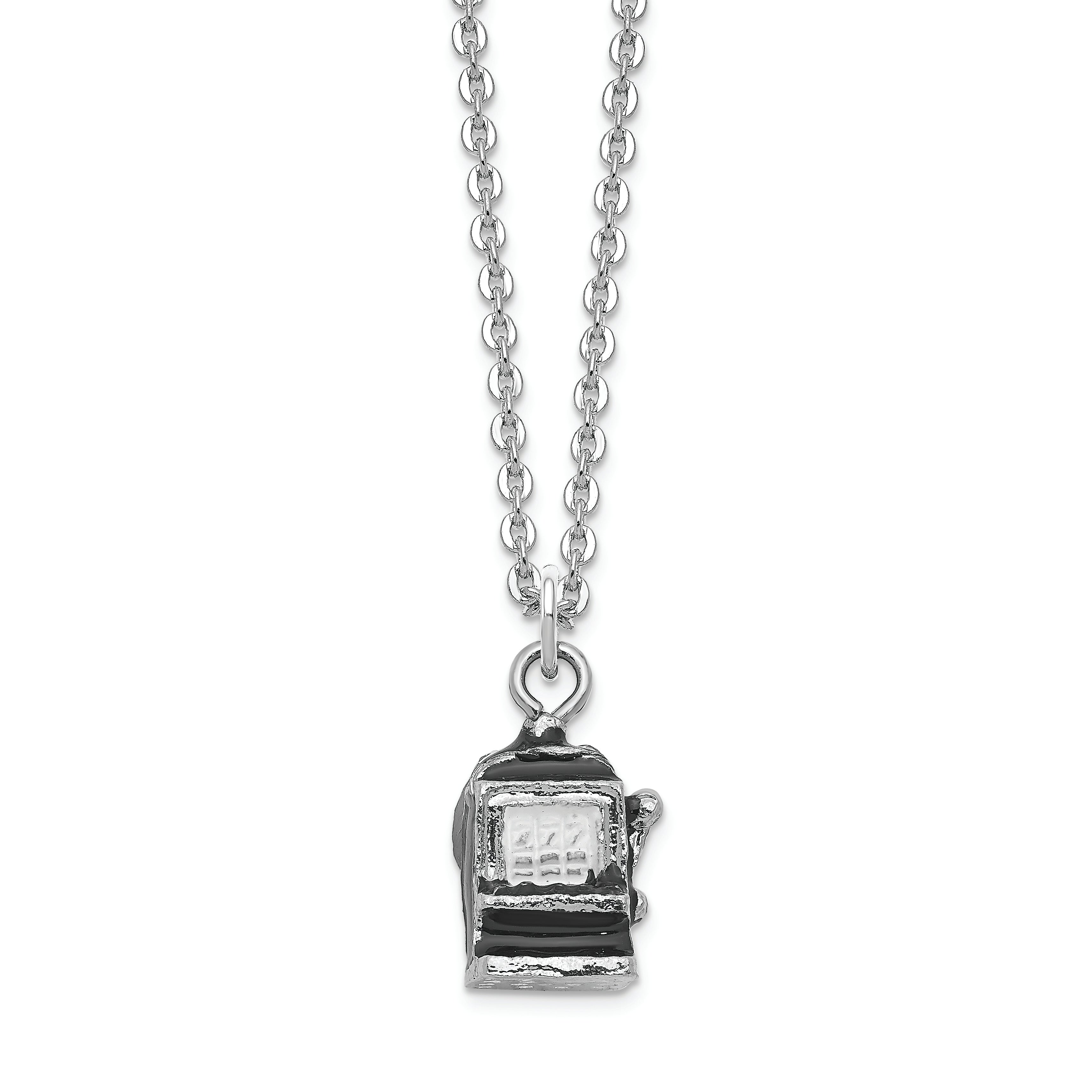 Luxury Giftware by Jere Pewter Bejeweled Crystals Silver-tone Enameled LUCKY 7  Slot Machine Trinket Box with Matching 18 Inch Necklace