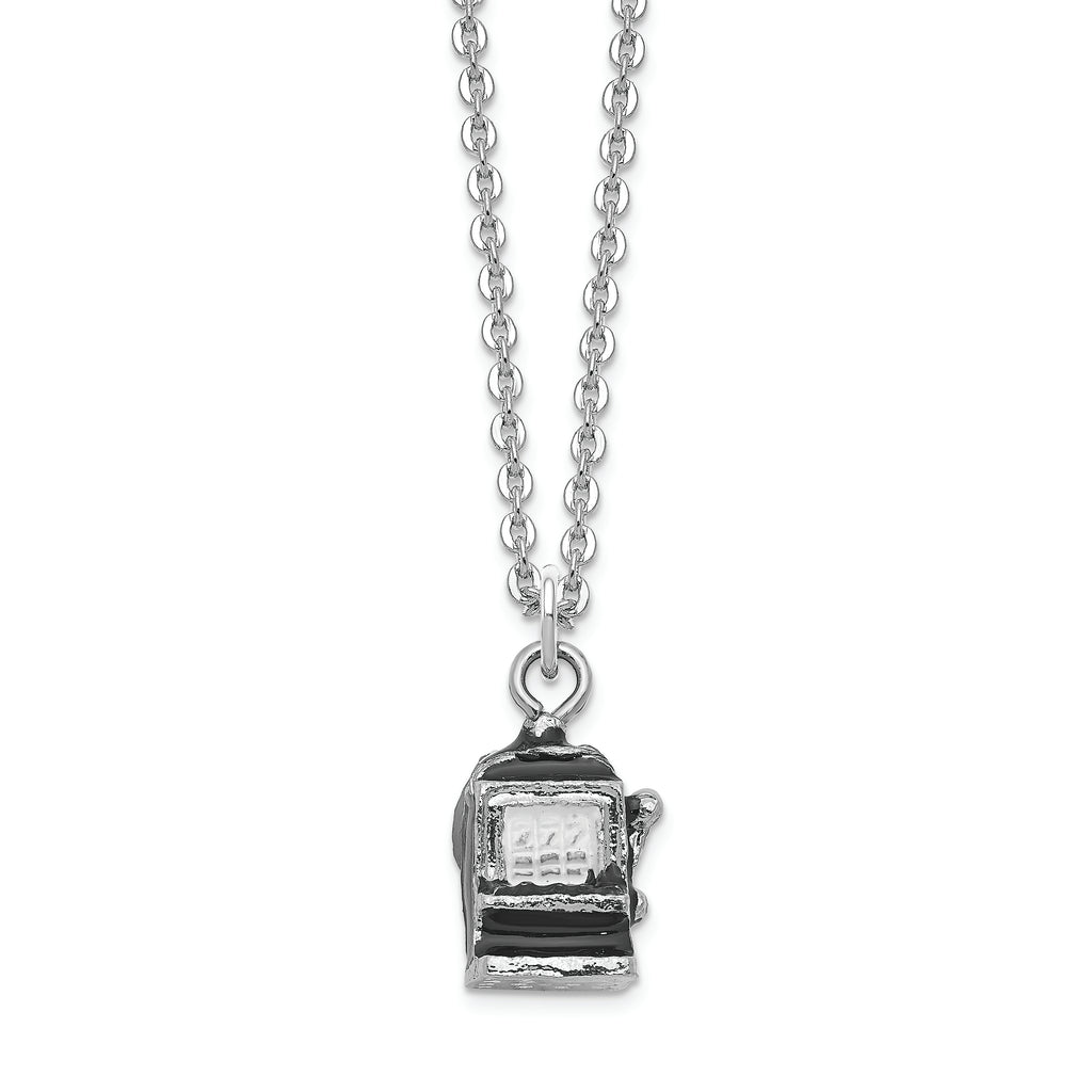 Luxury Giftware by Jere Pewter Bejeweled Crystals Silver-tone Enameled LUCKY 7  Slot Machine Trinket Box with Matching 18 Inch Necklace