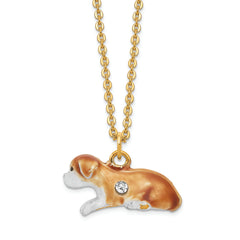 Luxury Giftware by Jere Pewter Bejeweled Crystals Gold-tone Enameled OTIS Bassett Hound Trinket Box with Matching 18 Inch Necklace