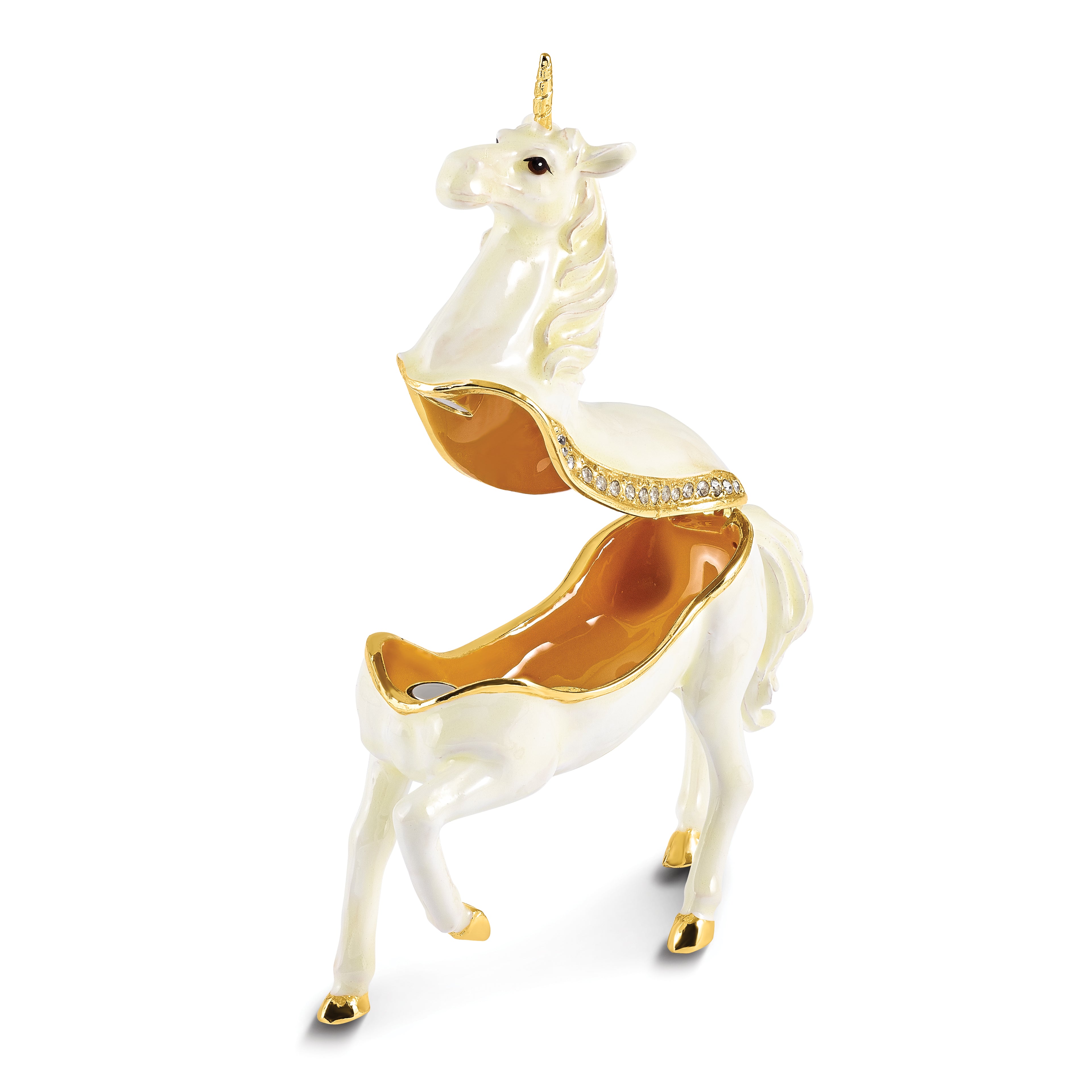 Luxury Giftware by Jere Pewter Bejeweled Crystals Gold-tone Enameled SUNNY Enchanted Unicorn Trinket Box with Matching 18 Inch Necklace