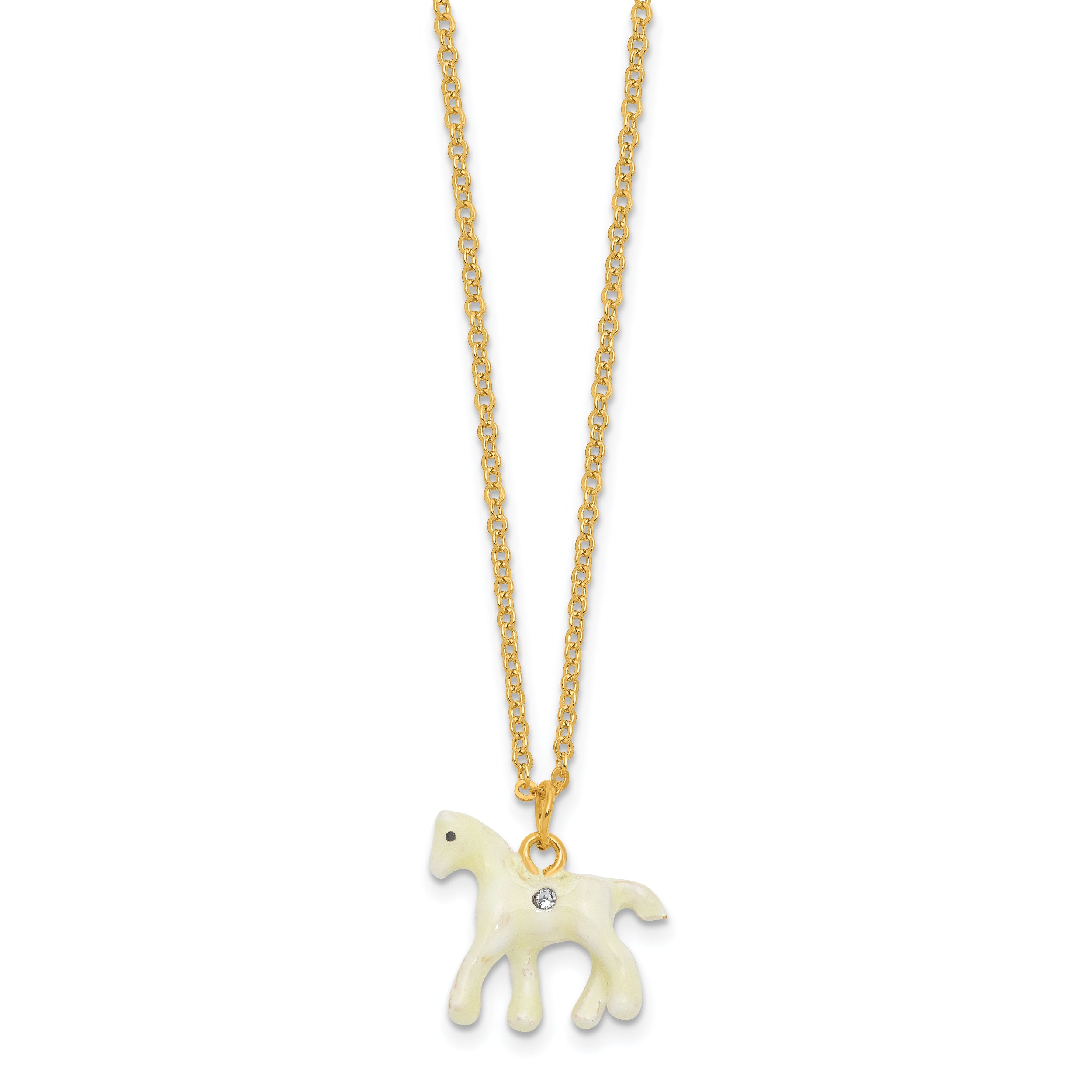 Luxury Giftware by Jere Pewter Bejeweled Crystals Gold-tone Enameled SUNNY Enchanted Unicorn Trinket Box with Matching 18 Inch Necklace