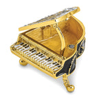 Luxury Giftware by Jere Pewter Bejeweled Crystals Gold-tone Enameled SERENADE Grand Piano Trinket Box with Matching 18 Inch Necklace