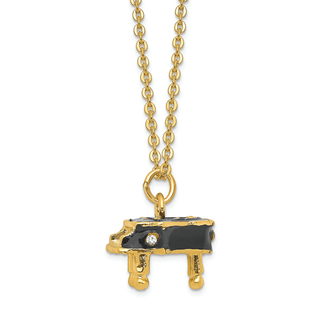 Luxury Giftware by Jere Pewter Bejeweled Crystals Gold-tone Enameled SERENADE Grand Piano Trinket Box with Matching 18 Inch Necklace