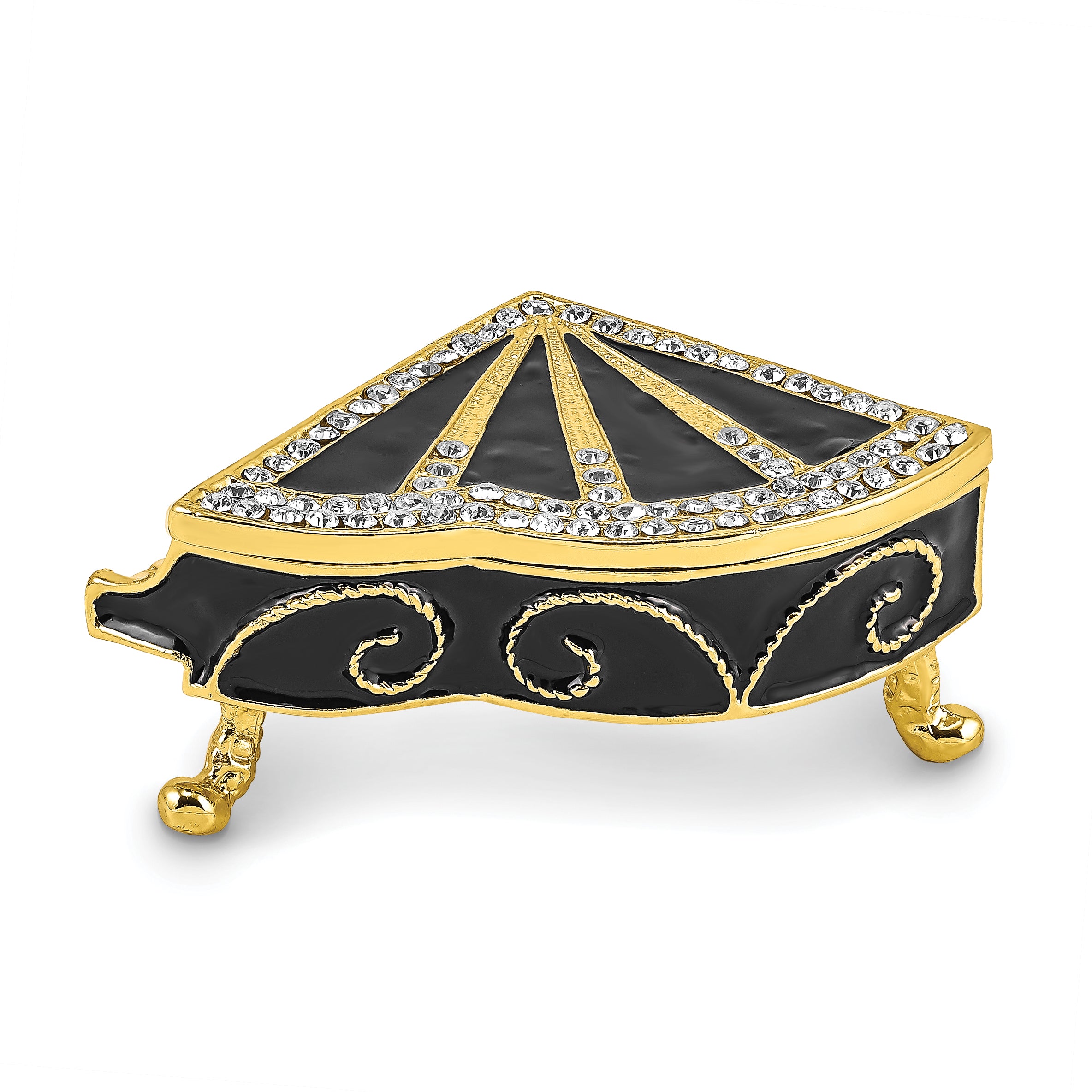 Luxury Giftware by Jere Pewter Bejeweled Crystals Gold-tone Enameled SERENADE Grand Piano Trinket Box with Matching 18 Inch Necklace