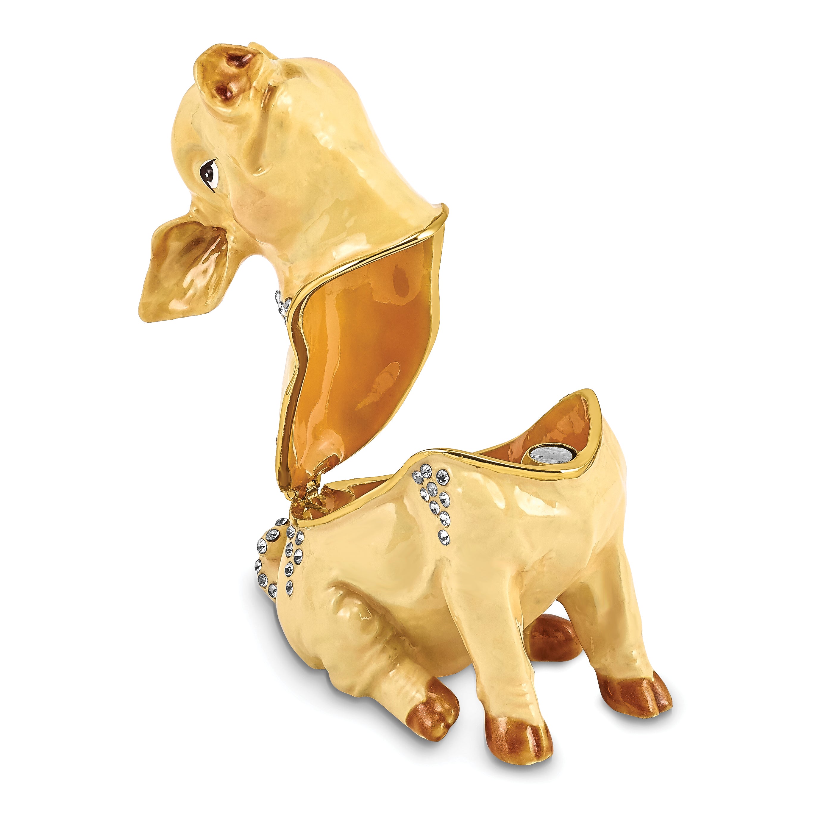 Luxury Giftware by Jere Pewter Bejeweled Crystals Gold-tone Enameled PRECIOUS Pig Trinket Box with Matching 18 Inch Necklace