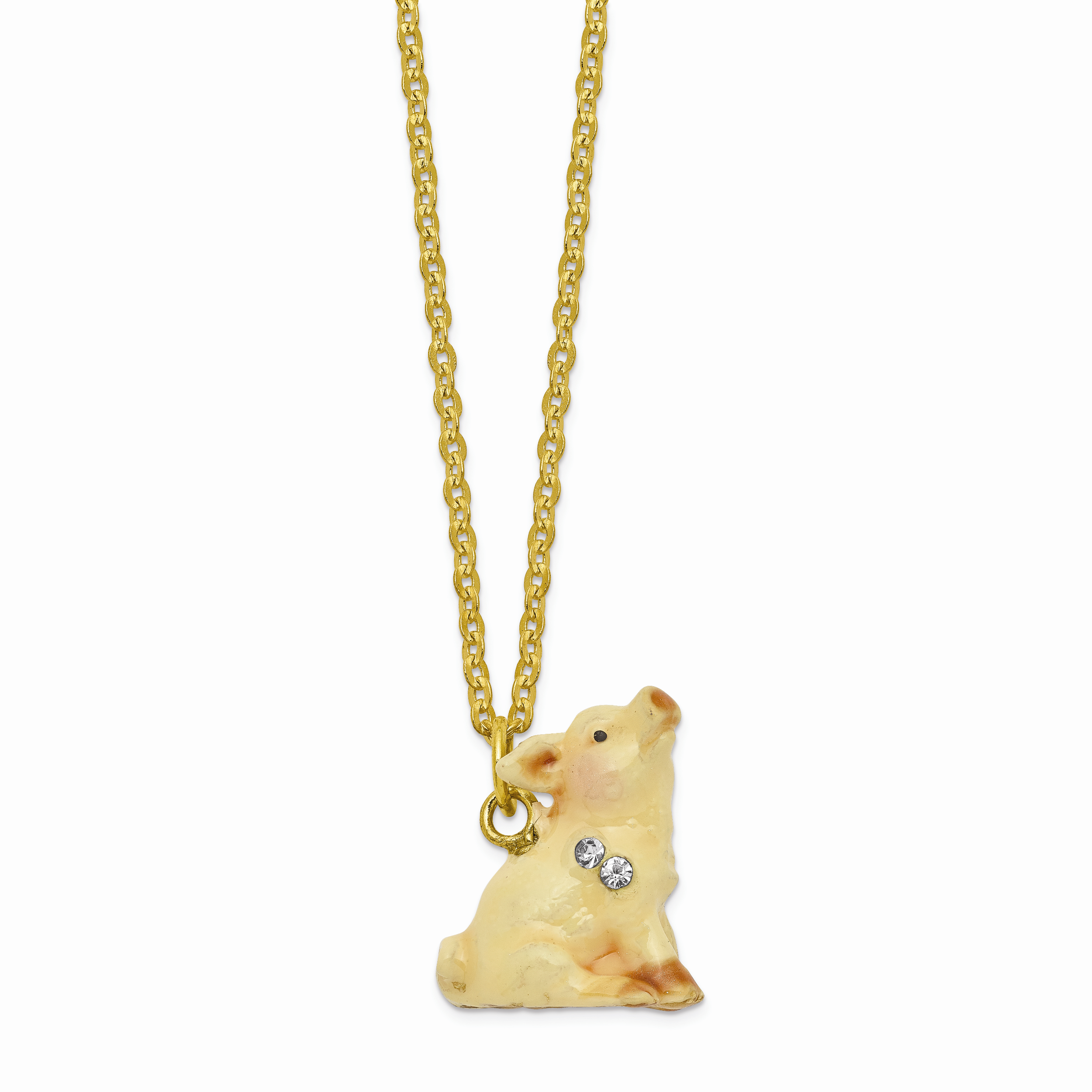 Luxury Giftware by Jere Pewter Bejeweled Crystals Gold-tone Enameled PRECIOUS Pig Trinket Box with Matching 18 Inch Necklace