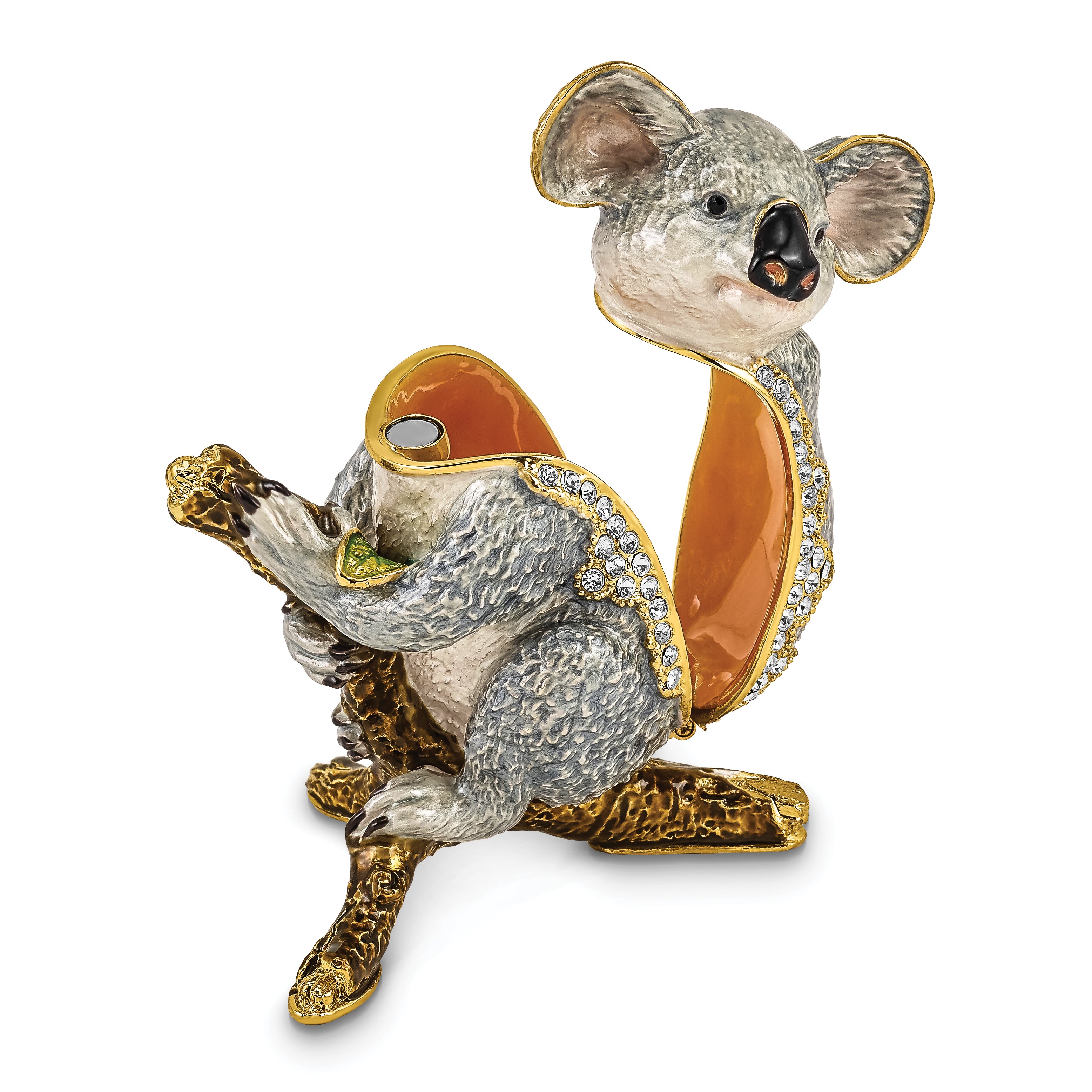 Luxury Giftware by Jere Pewter Bejeweled Crystals Gold-tone Enameled KYLE Koala Trinket Box with Matching 18 Inch Necklace