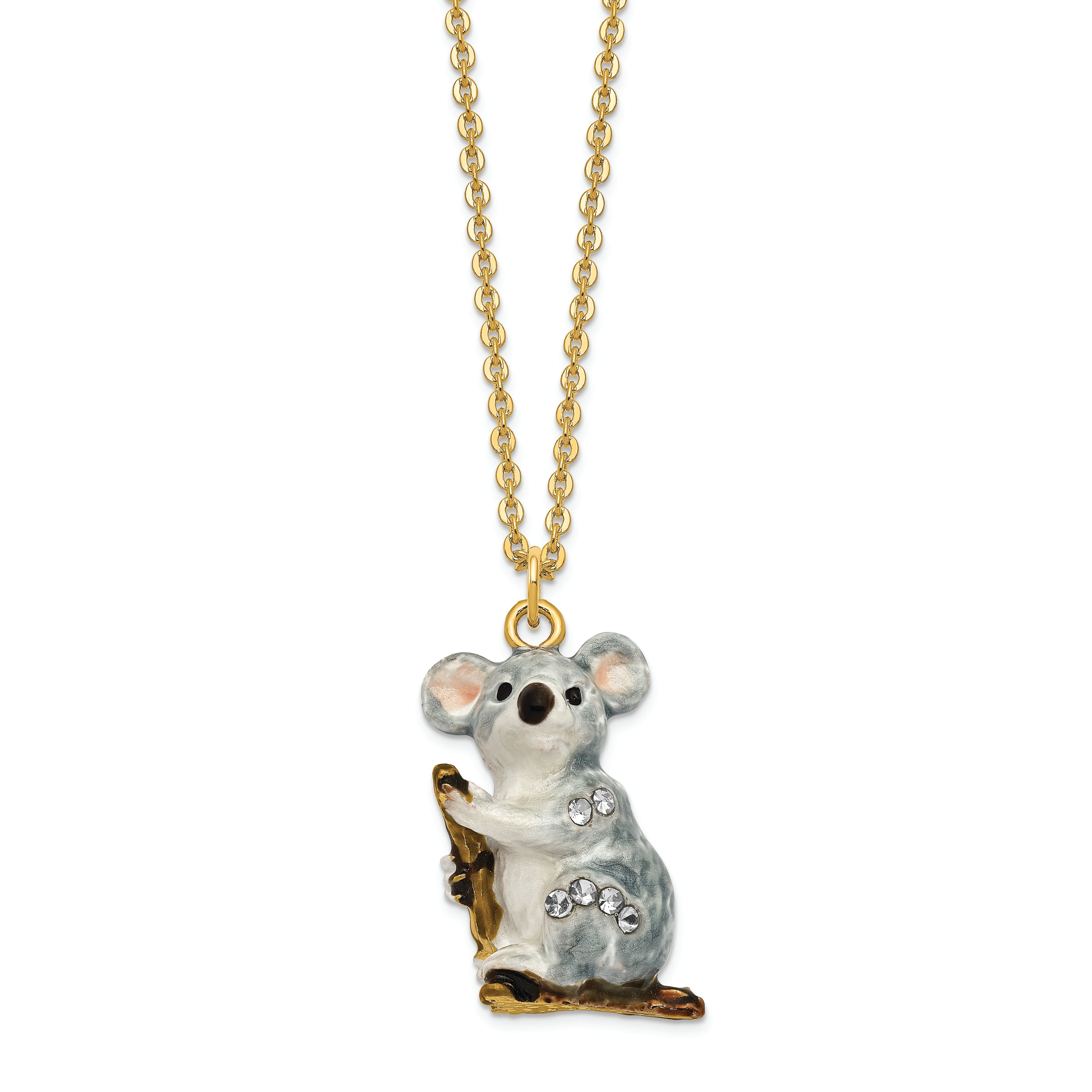 Luxury Giftware by Jere Pewter Bejeweled Crystals Gold-tone Enameled KYLE Koala Trinket Box with Matching 18 Inch Necklace