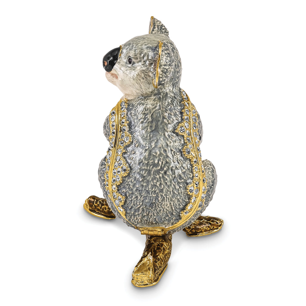 Luxury Giftware by Jere Pewter Bejeweled Crystals Gold-tone Enameled KYLE Koala Trinket Box with Matching 18 Inch Necklace