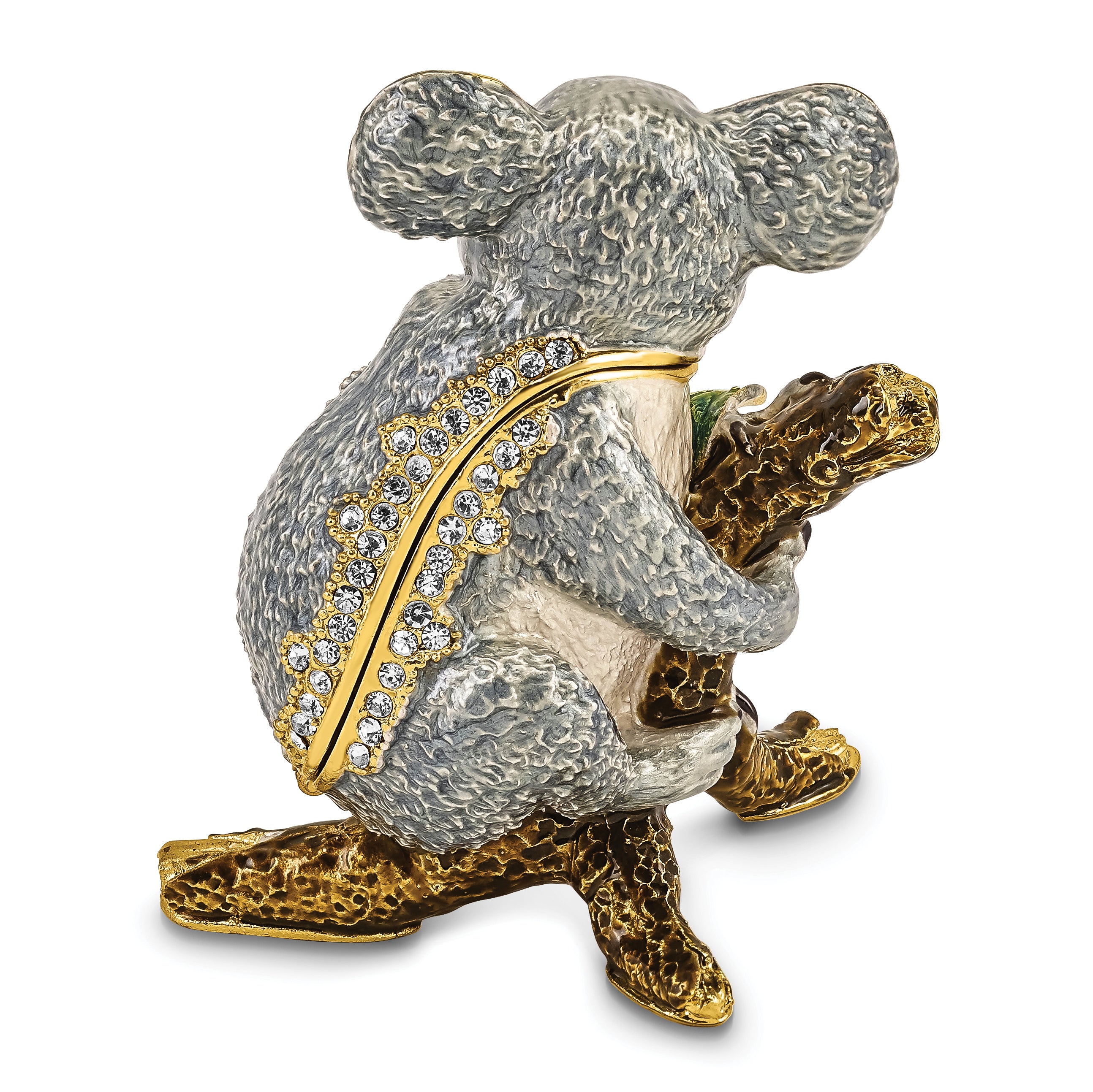 Luxury Giftware by Jere Pewter Bejeweled Crystals Gold-tone Enameled KYLE Koala Trinket Box with Matching 18 Inch Necklace