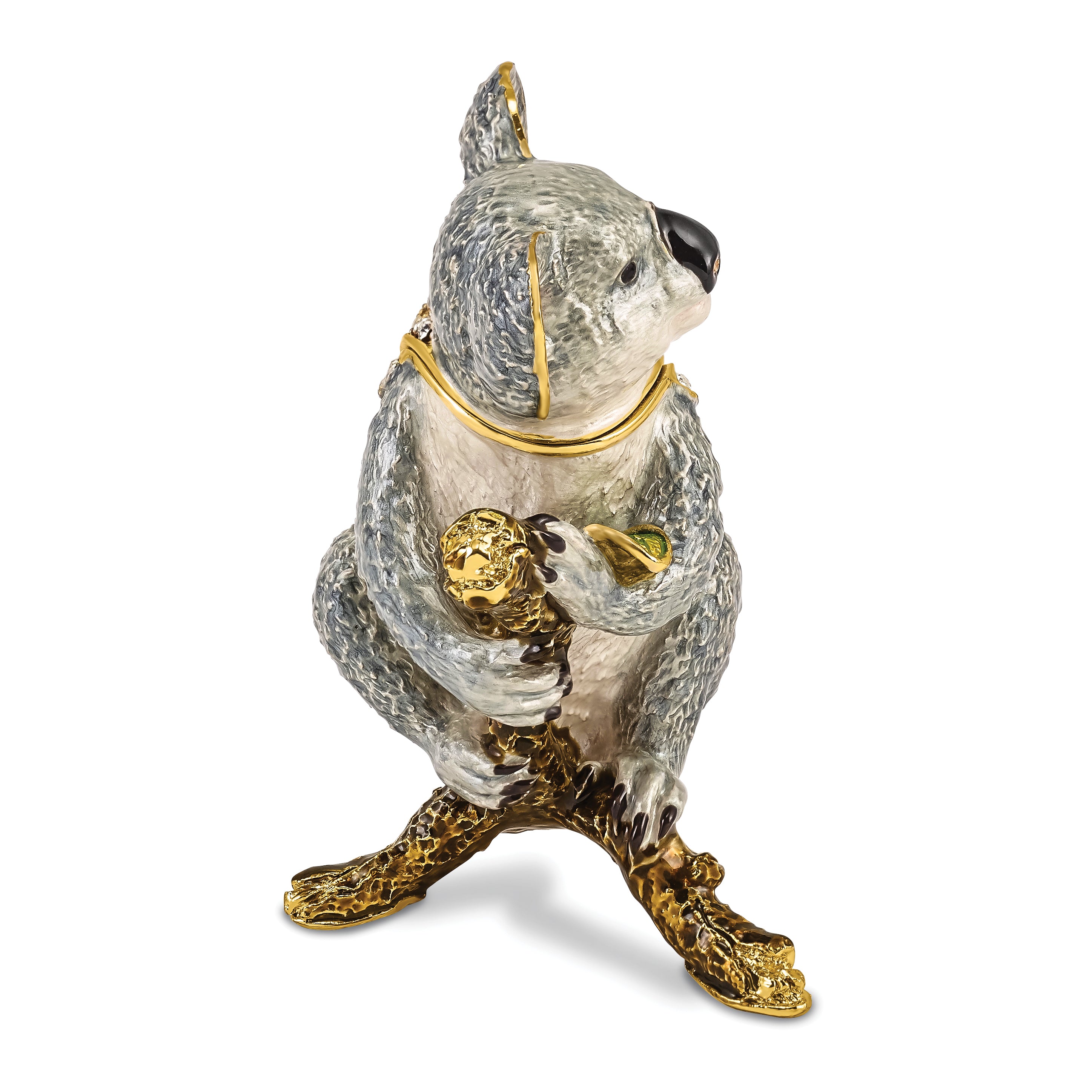 Luxury Giftware by Jere Pewter Bejeweled Crystals Gold-tone Enameled KYLE Koala Trinket Box with Matching 18 Inch Necklace