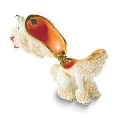 Luxury Giftware by Jere Pewter Bejeweled Imitation Pearls and Crystals Gold-tone Enameled FIFI French Poodle Trinket Box with Matching 18 Inch Necklace