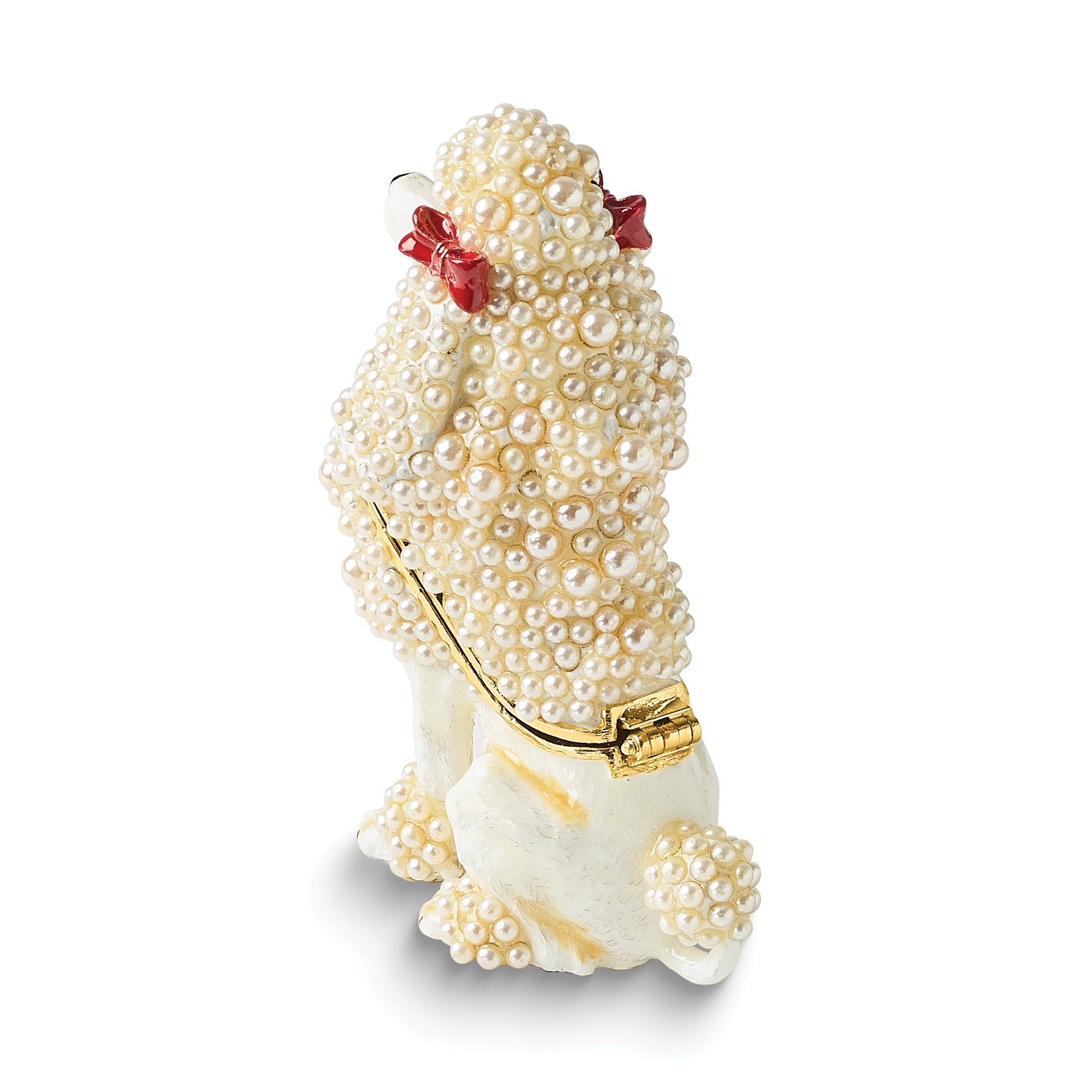 Luxury Giftware by Jere Pewter Bejeweled Imitation Pearls and Crystals Gold-tone Enameled FIFI French Poodle Trinket Box with Matching 18 Inch Necklace
