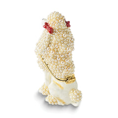 Luxury Giftware by Jere Pewter Bejeweled Imitation Pearls and Crystals Gold-tone Enameled FIFI French Poodle Trinket Box with Matching 18 Inch Necklace