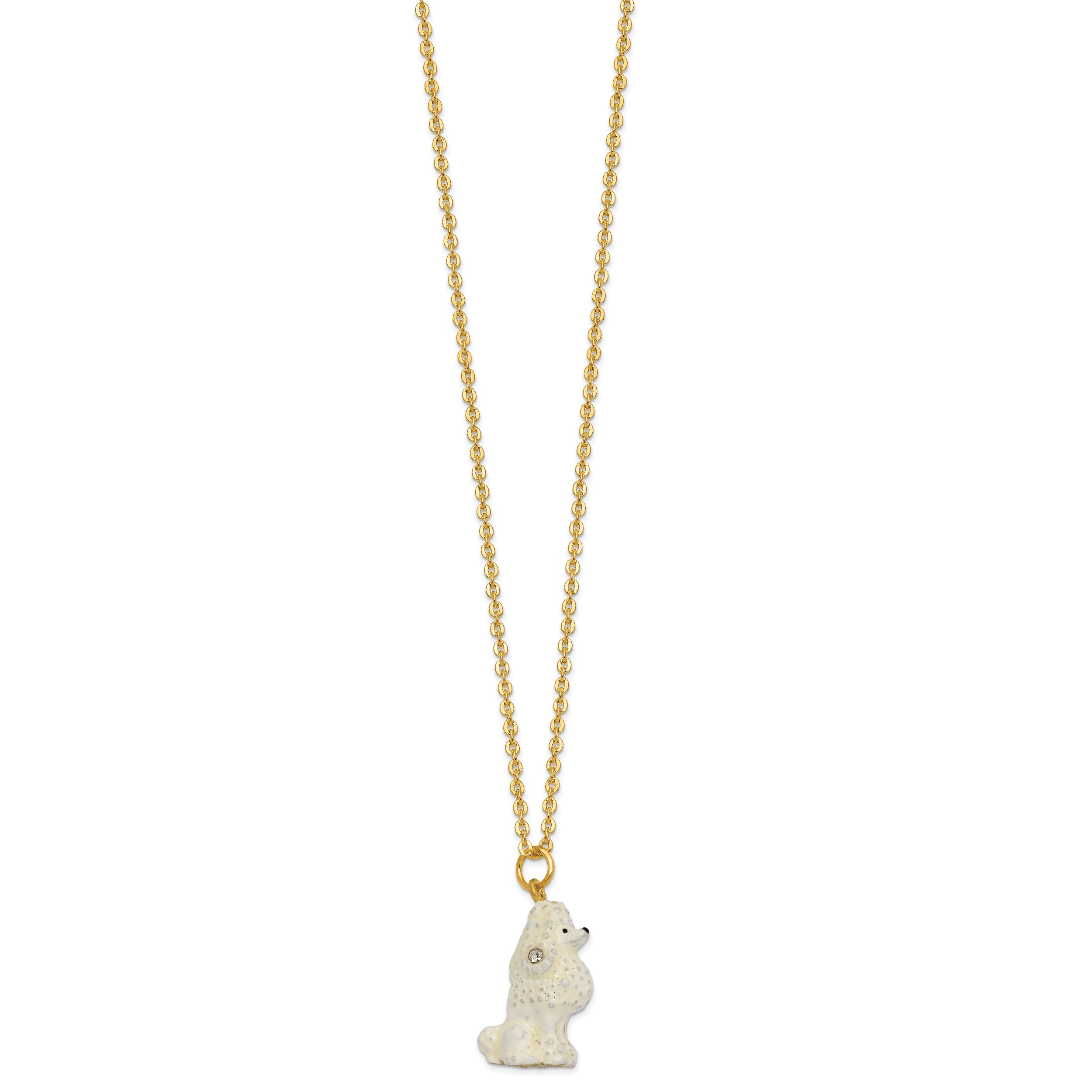 Luxury Giftware by Jere Pewter Bejeweled Imitation Pearls and Crystals Gold-tone Enameled FIFI French Poodle Trinket Box with Matching 18 Inch Necklace