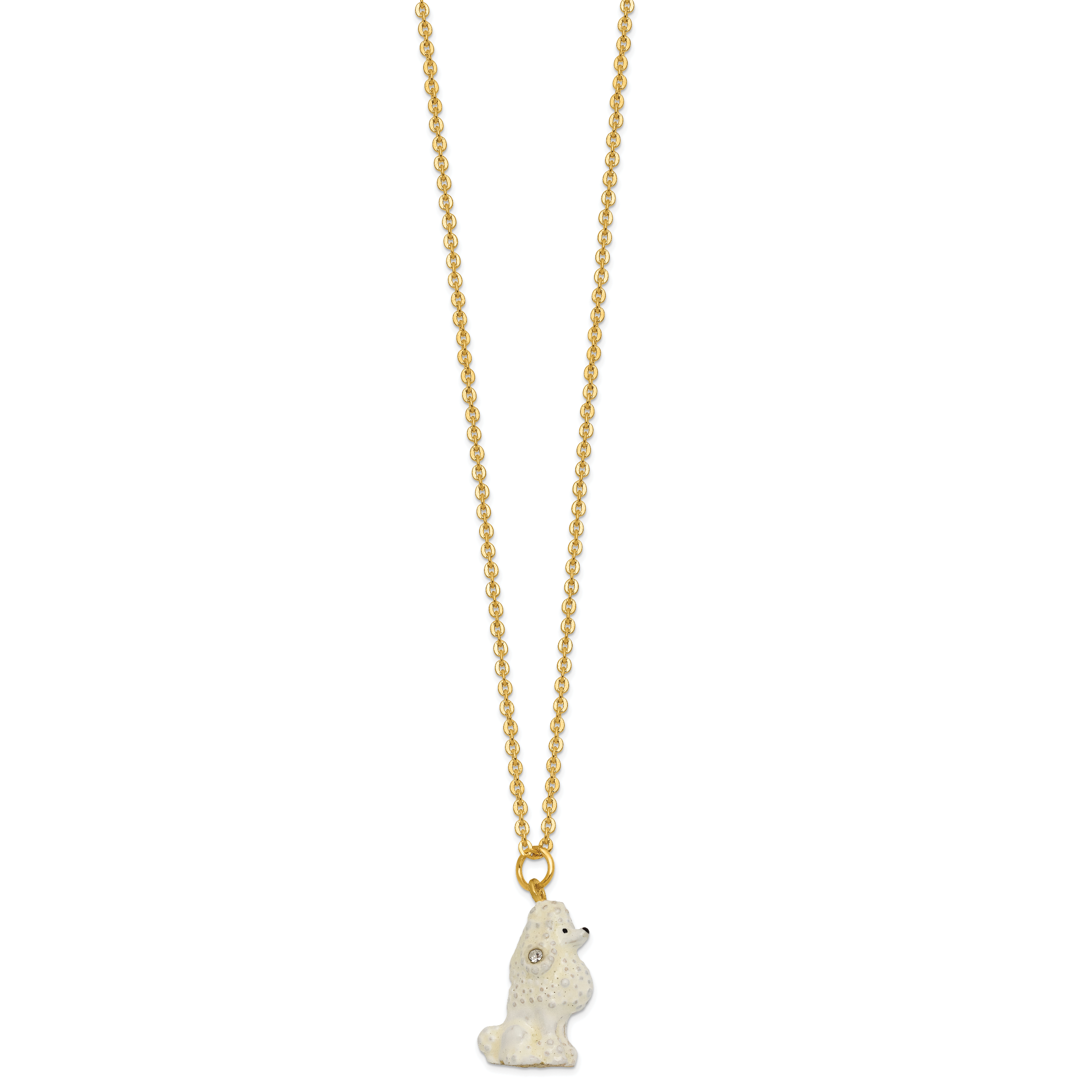 Luxury Giftware by Jere Pewter Bejeweled Imitation Pearls and Crystals Gold-tone Enameled FIFI French Poodle Trinket Box with Matching 18 Inch Necklace