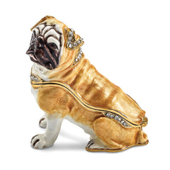 Luxury Giftware by Jere Pewter Bejeweled Crystals Gold-tone Enameled WEDNESDAY Pug Trinket Box with Matching 18 Inch Necklace