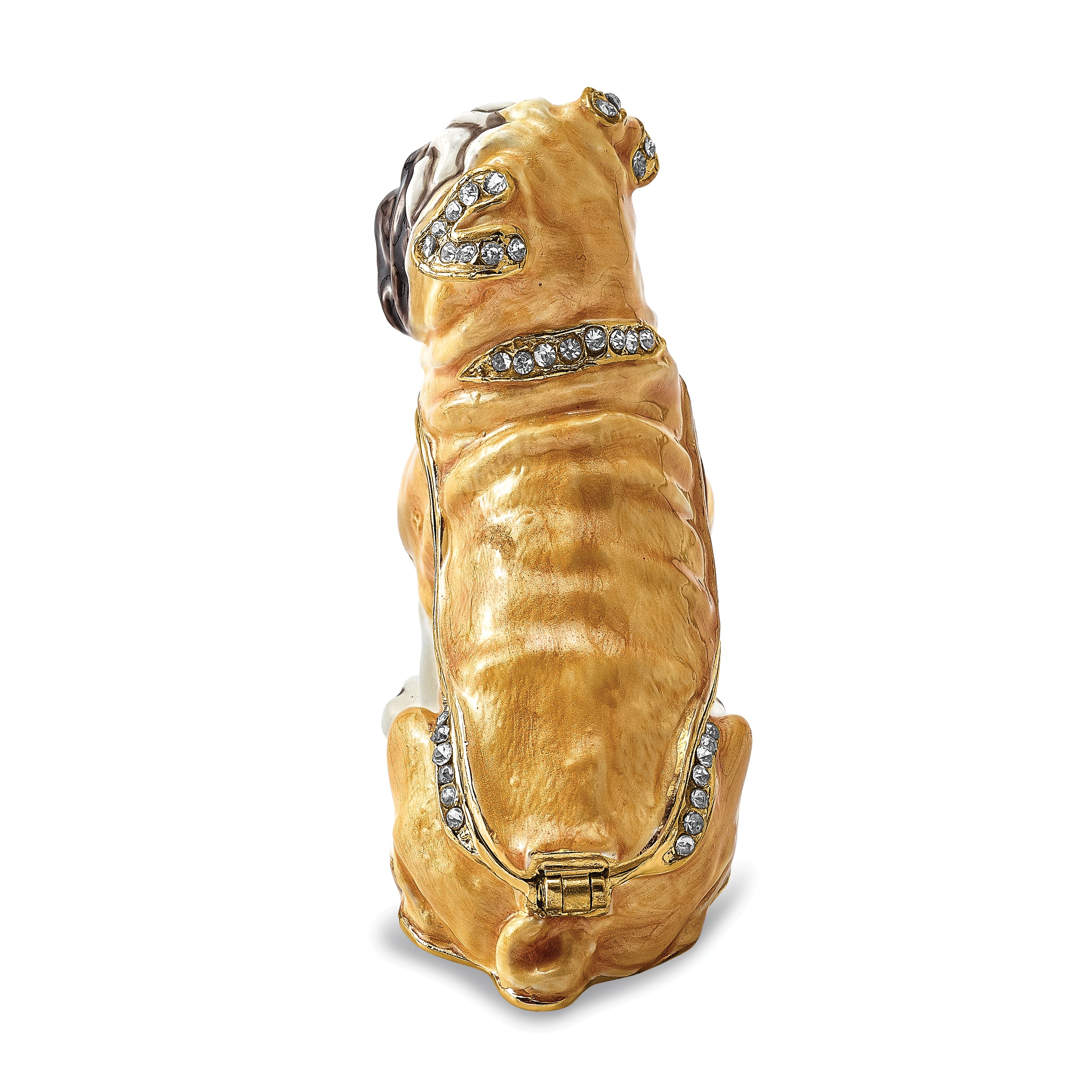 Luxury Giftware by Jere Pewter Bejeweled Crystals Gold-tone Enameled WEDNESDAY Pug Trinket Box with Matching 18 Inch Necklace