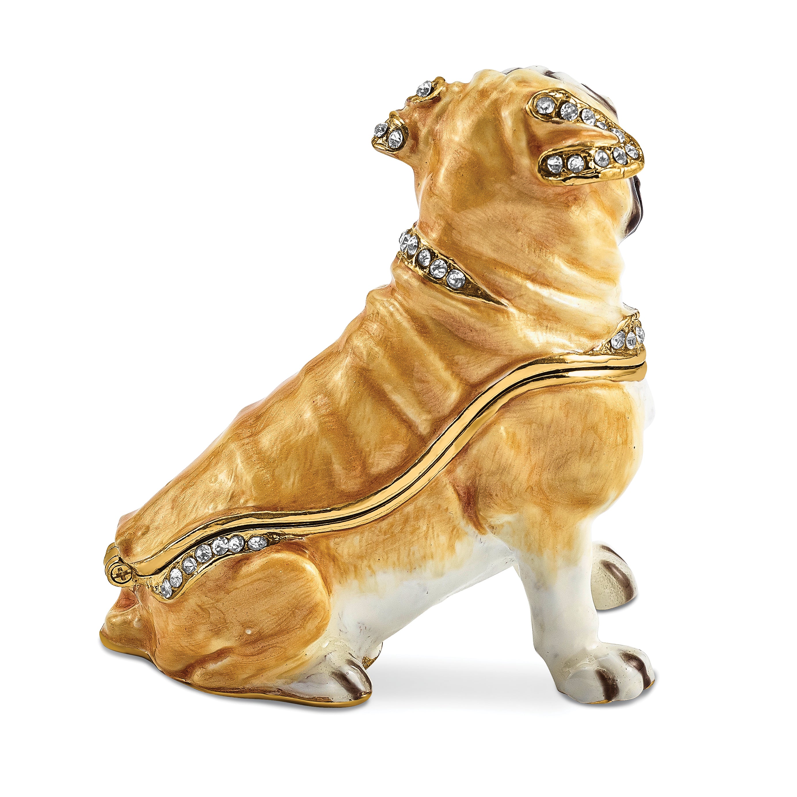 Luxury Giftware by Jere Pewter Bejeweled Crystals Gold-tone Enameled WEDNESDAY Pug Trinket Box with Matching 18 Inch Necklace