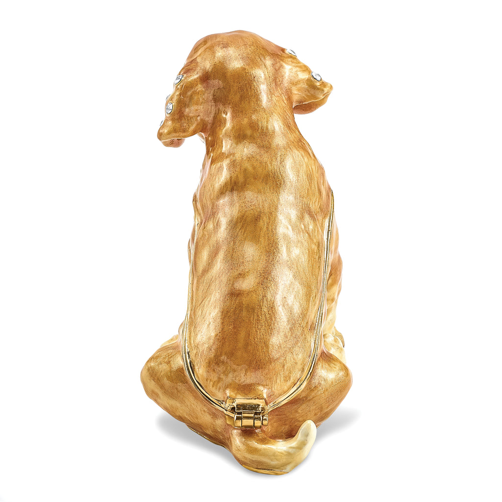 Luxury Giftware by Jere Pewter Bejeweled Crystals Gold-tone Enameled SASSY Golden Retriever Pup Trinket Box with Matching 18 Inch Necklace