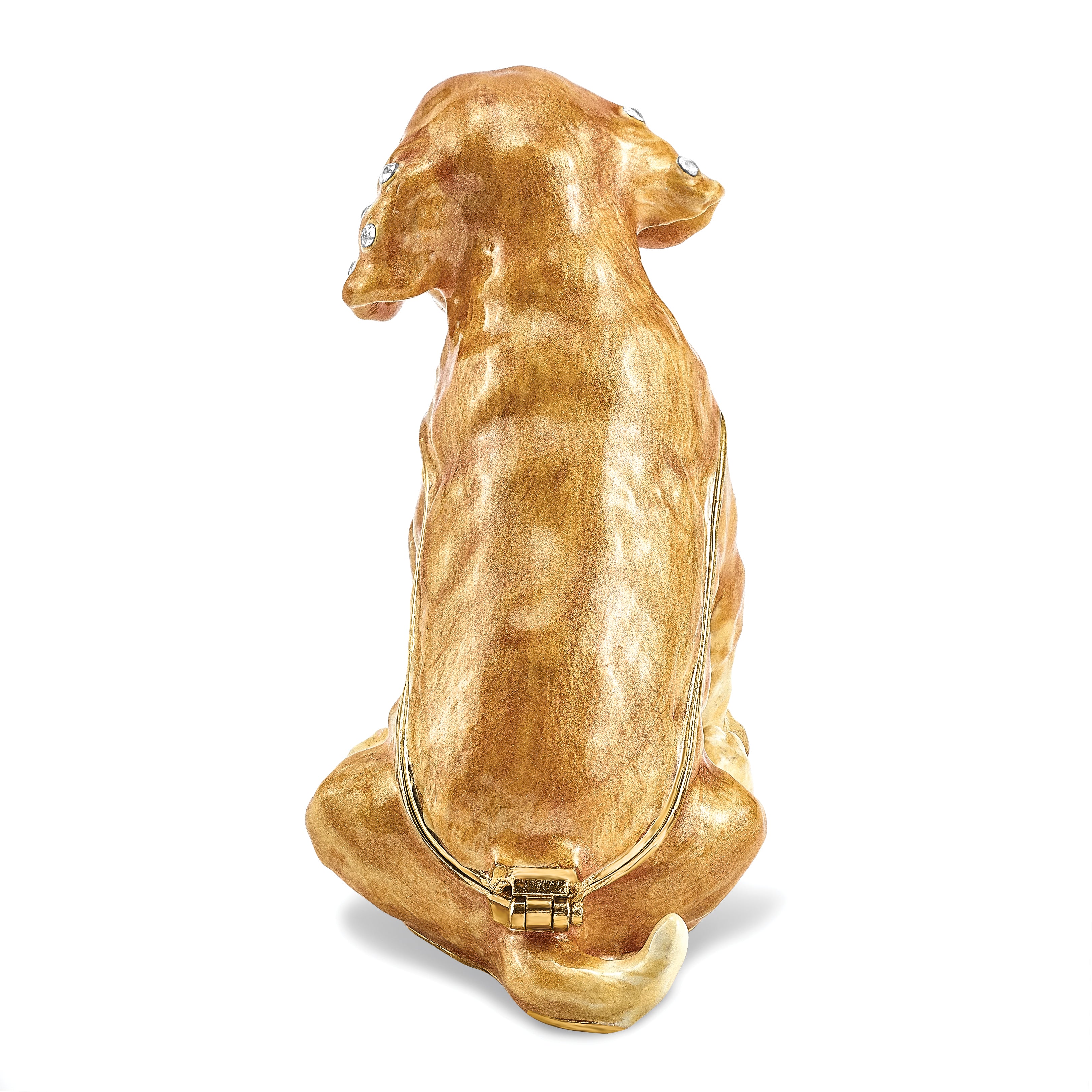 Luxury Giftware by Jere Pewter Bejeweled Crystals Gold-tone Enameled SASSY Golden Retriever Pup Trinket Box with Matching 18 Inch Necklace