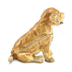 Luxury Giftware by Jere Pewter Bejeweled Crystals Gold-tone Enameled SASSY Golden Retriever Pup Trinket Box with Matching 18 Inch Necklace