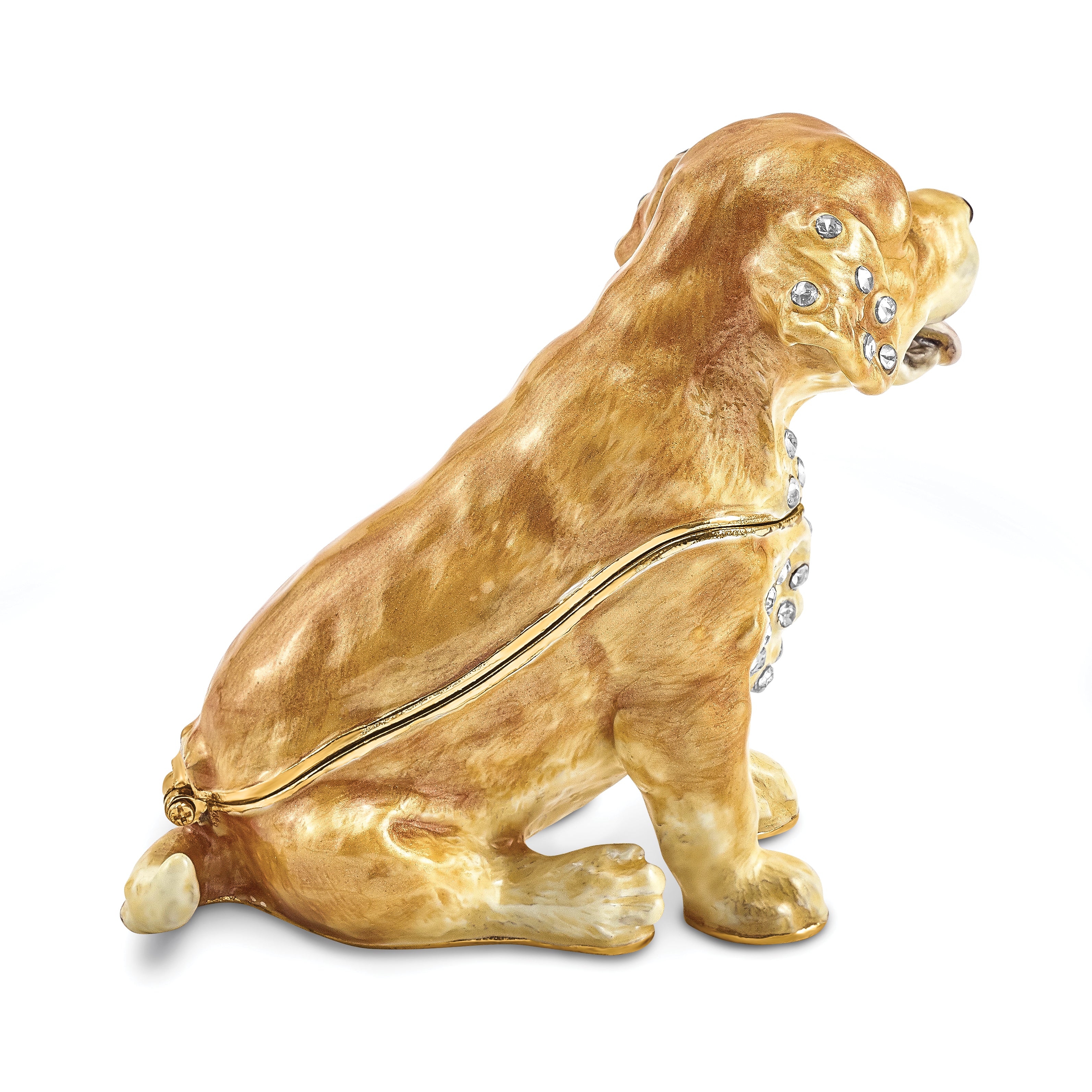Luxury Giftware by Jere Pewter Bejeweled Crystals Gold-tone Enameled SASSY Golden Retriever Pup Trinket Box with Matching 18 Inch Necklace