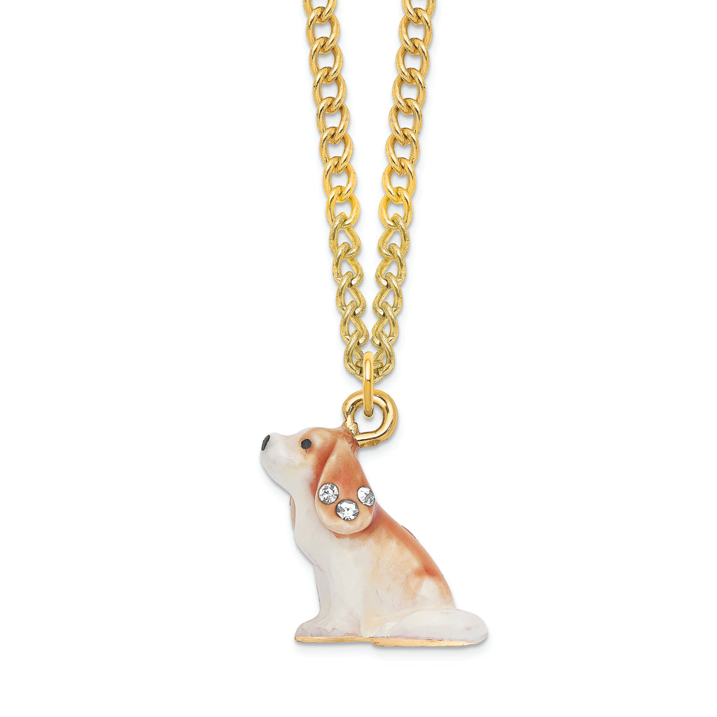 Luxury Giftware by Jere Pewter Bejeweled Crystals Gold-tone Enameled HENRIETTA Maria Cavalier King Charles Spaniel Trinket Box with Matching 18 Inch Necklace