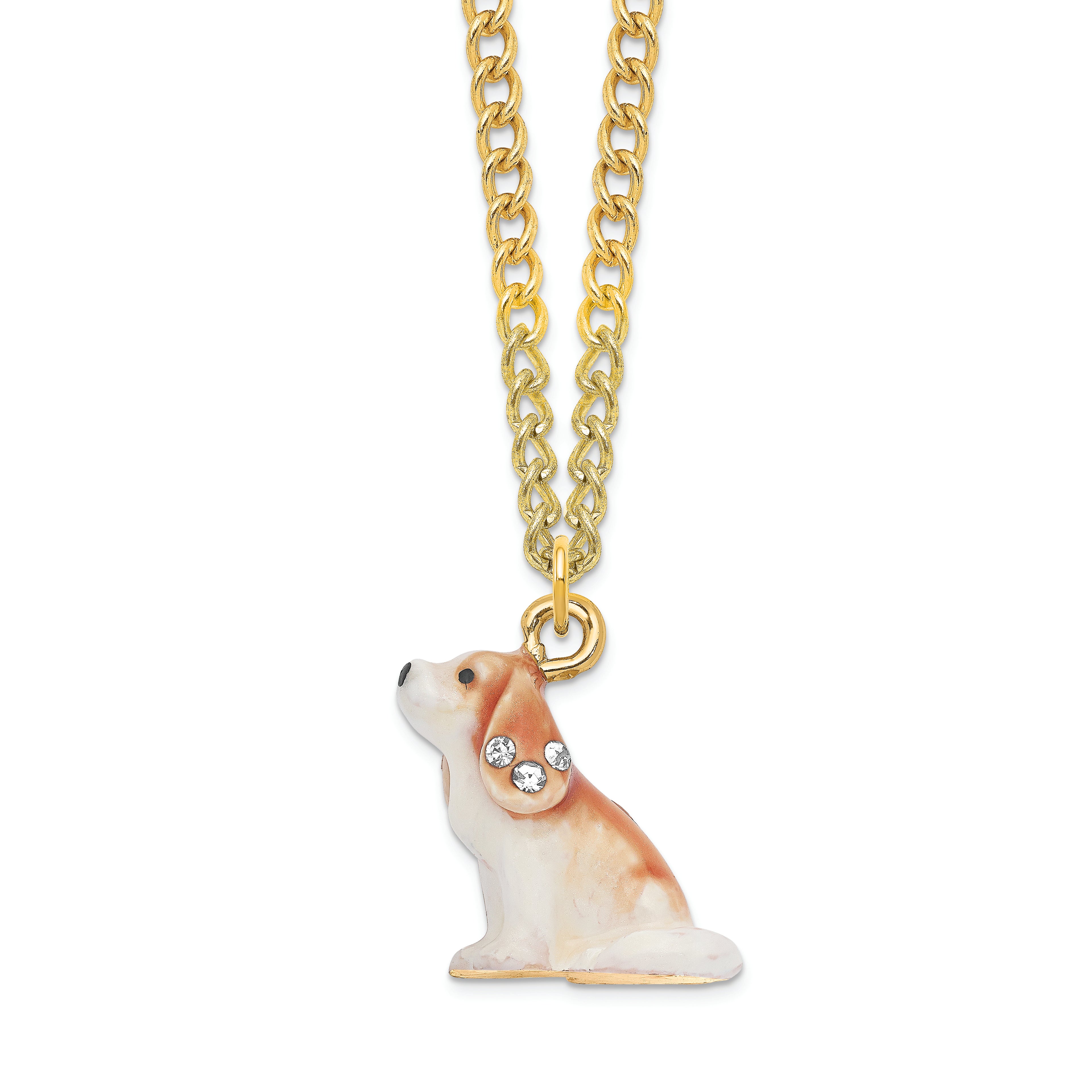 Luxury Giftware by Jere Pewter Bejeweled Crystals Gold-tone Enameled HENRIETTA Maria Cavalier King Charles Spaniel Trinket Box with Matching 18 Inch Necklace
