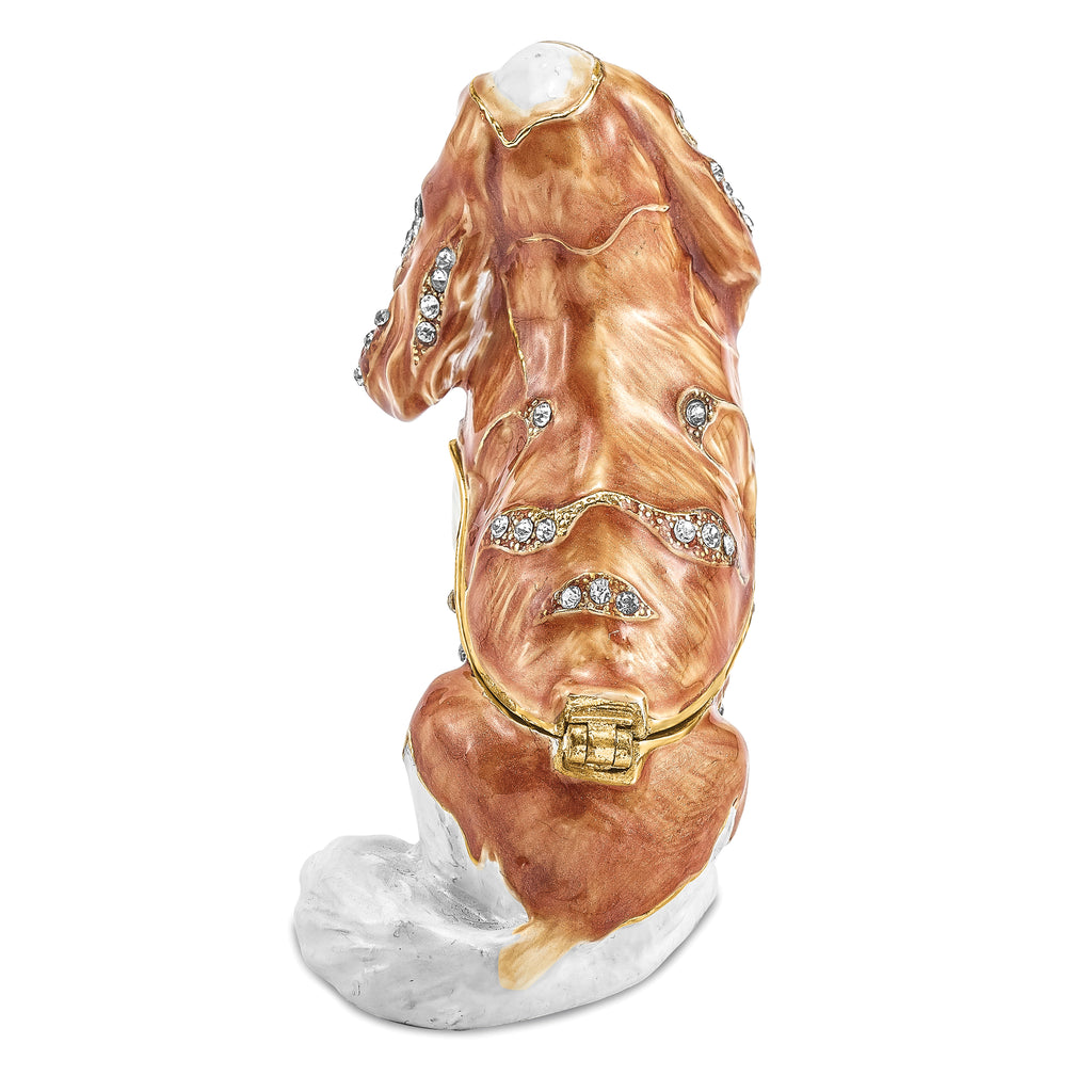Luxury Giftware by Jere Pewter Bejeweled Crystals Gold-tone Enameled HENRIETTA Maria Cavalier King Charles Spaniel Trinket Box with Matching 18 Inch Necklace
