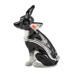 Luxury Giftware Pewter Bejeweled Crystals Silver-tone Enameled LEO Black & White Chihuahua Trinket Box with Matching 18 Inch Necklace