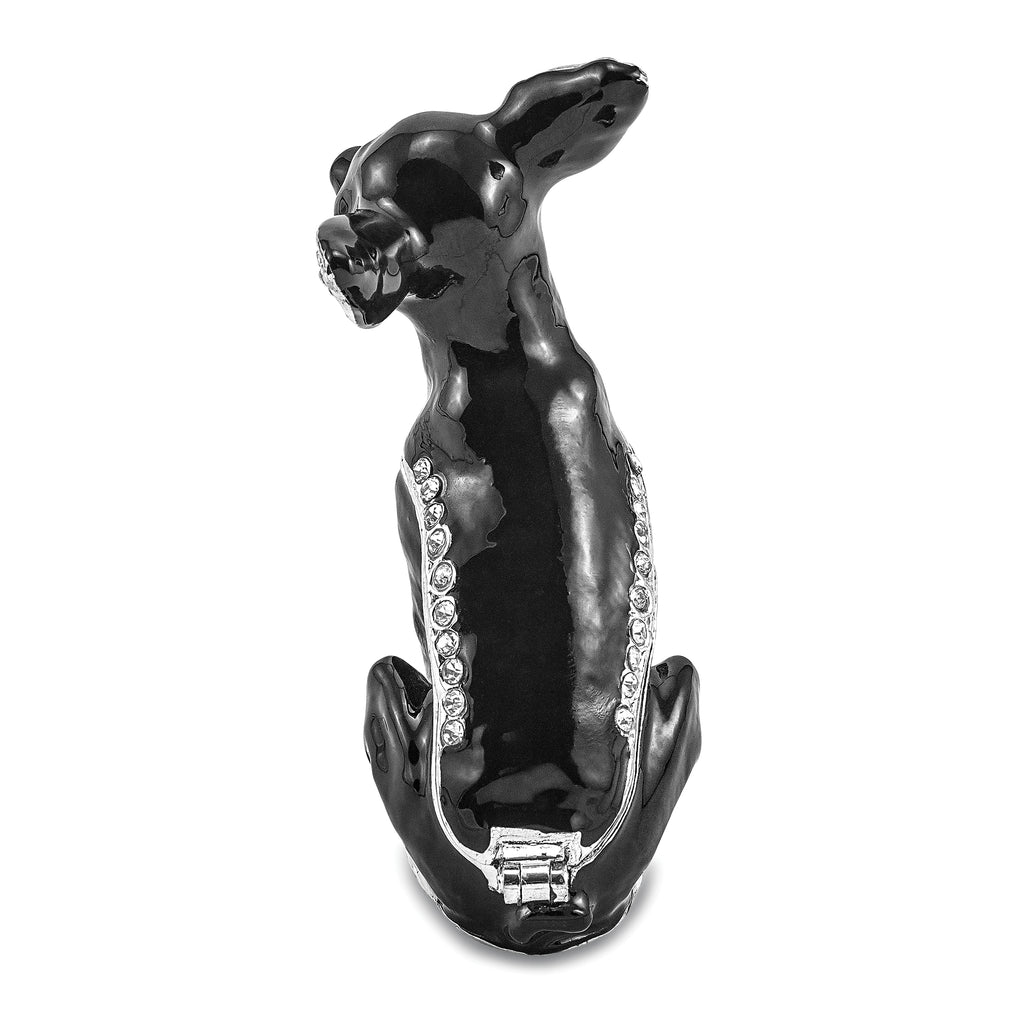 Luxury Giftware Pewter Bejeweled Crystals Silver-tone Enameled LEO Black & White Chihuahua Trinket Box with Matching 18 Inch Necklace